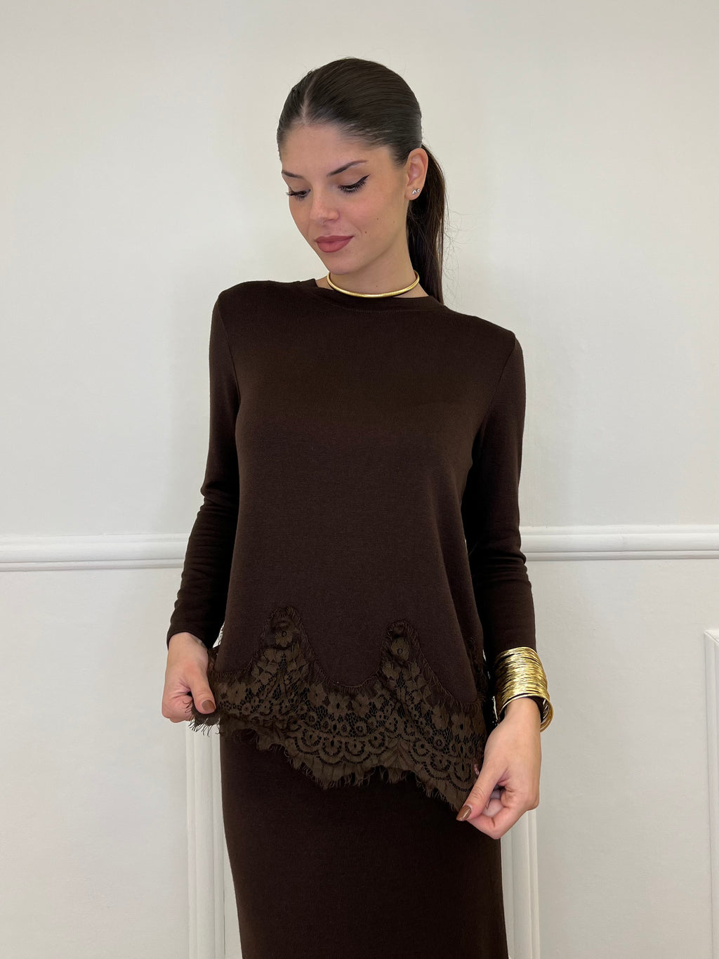 Maglia con Pizzo 60553 Moro