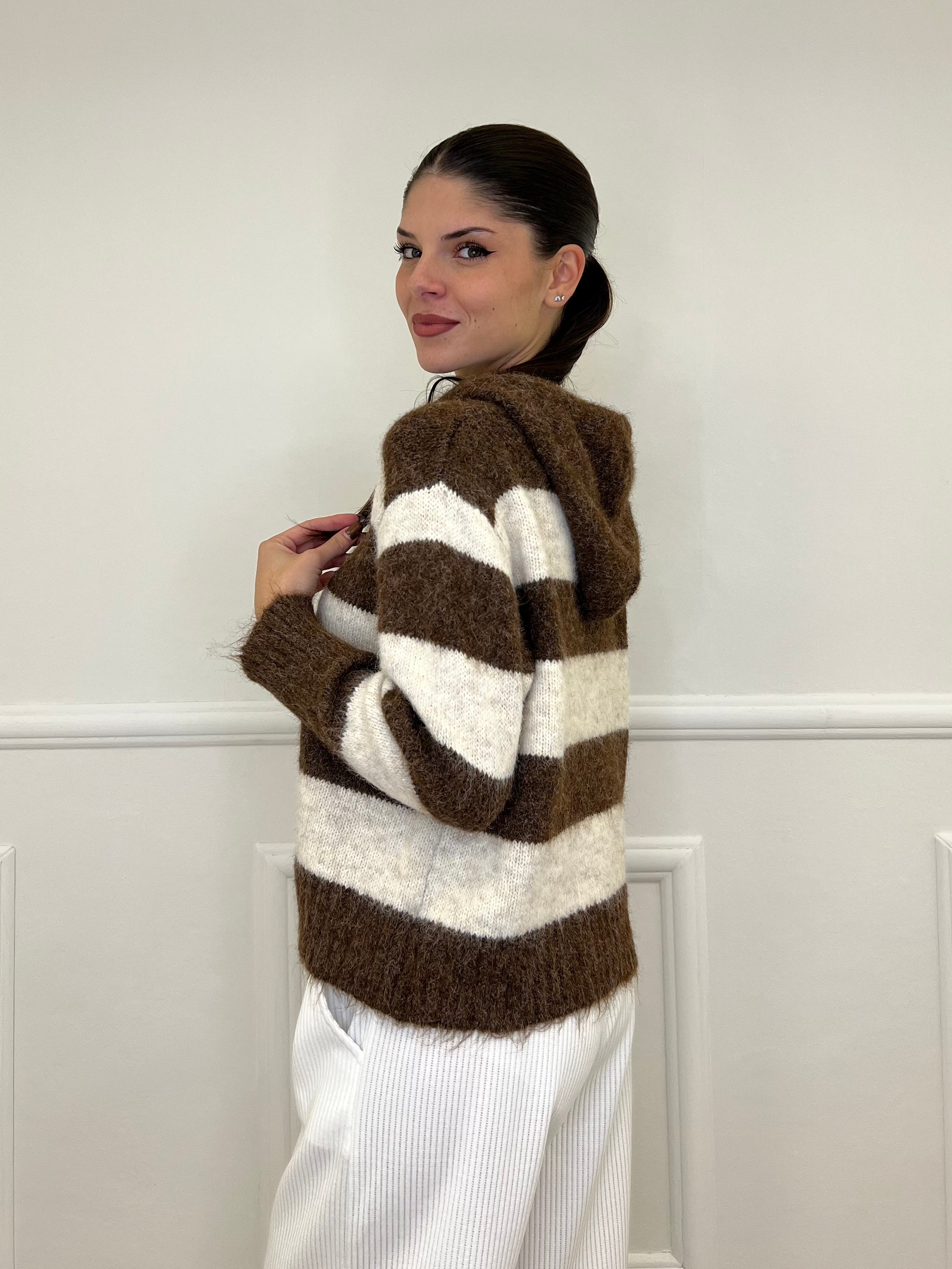 Felpa Mohair Righe 26001 Marrone