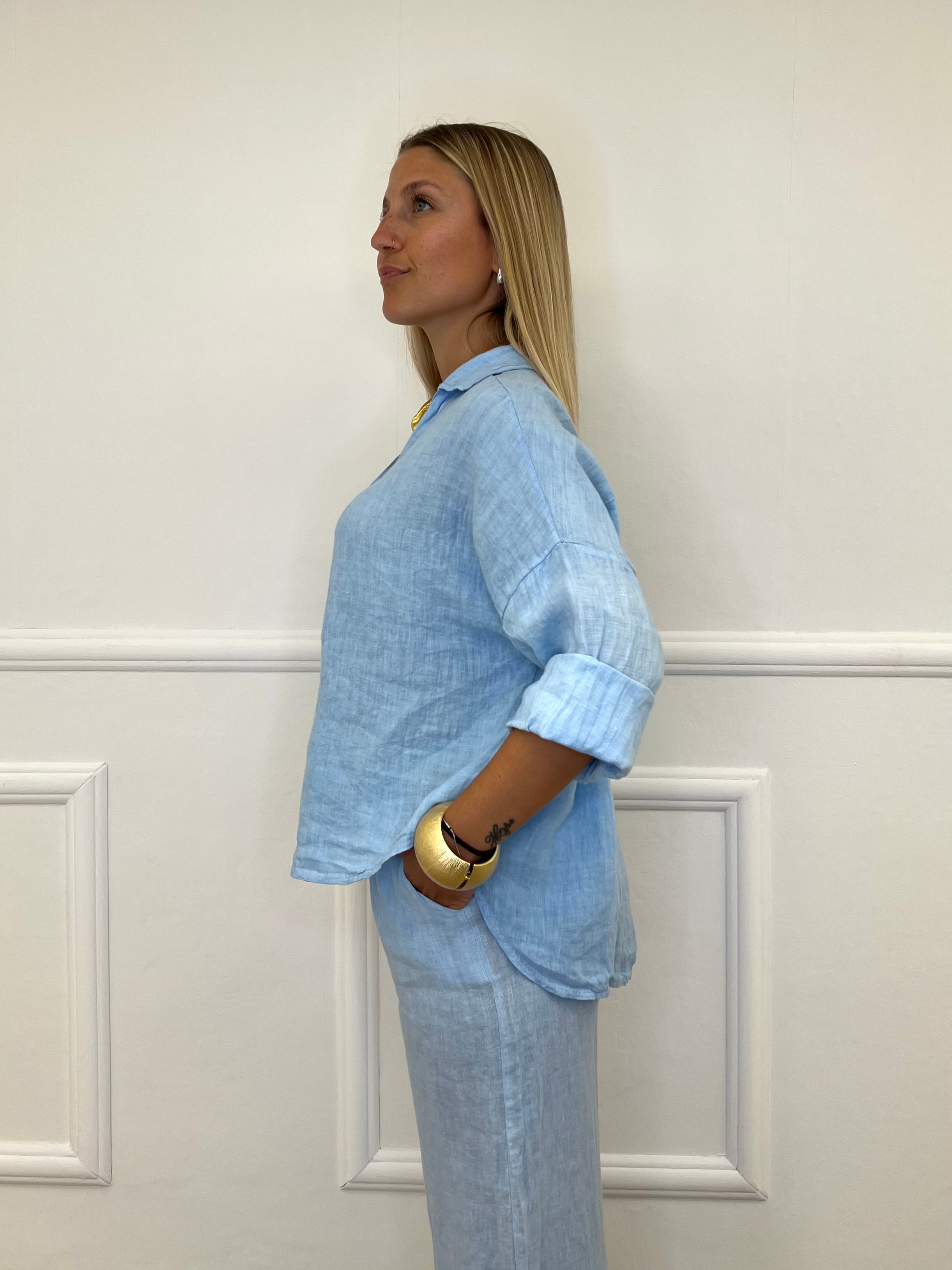 Camicia Scatoletta Lino 89303 Azzurro