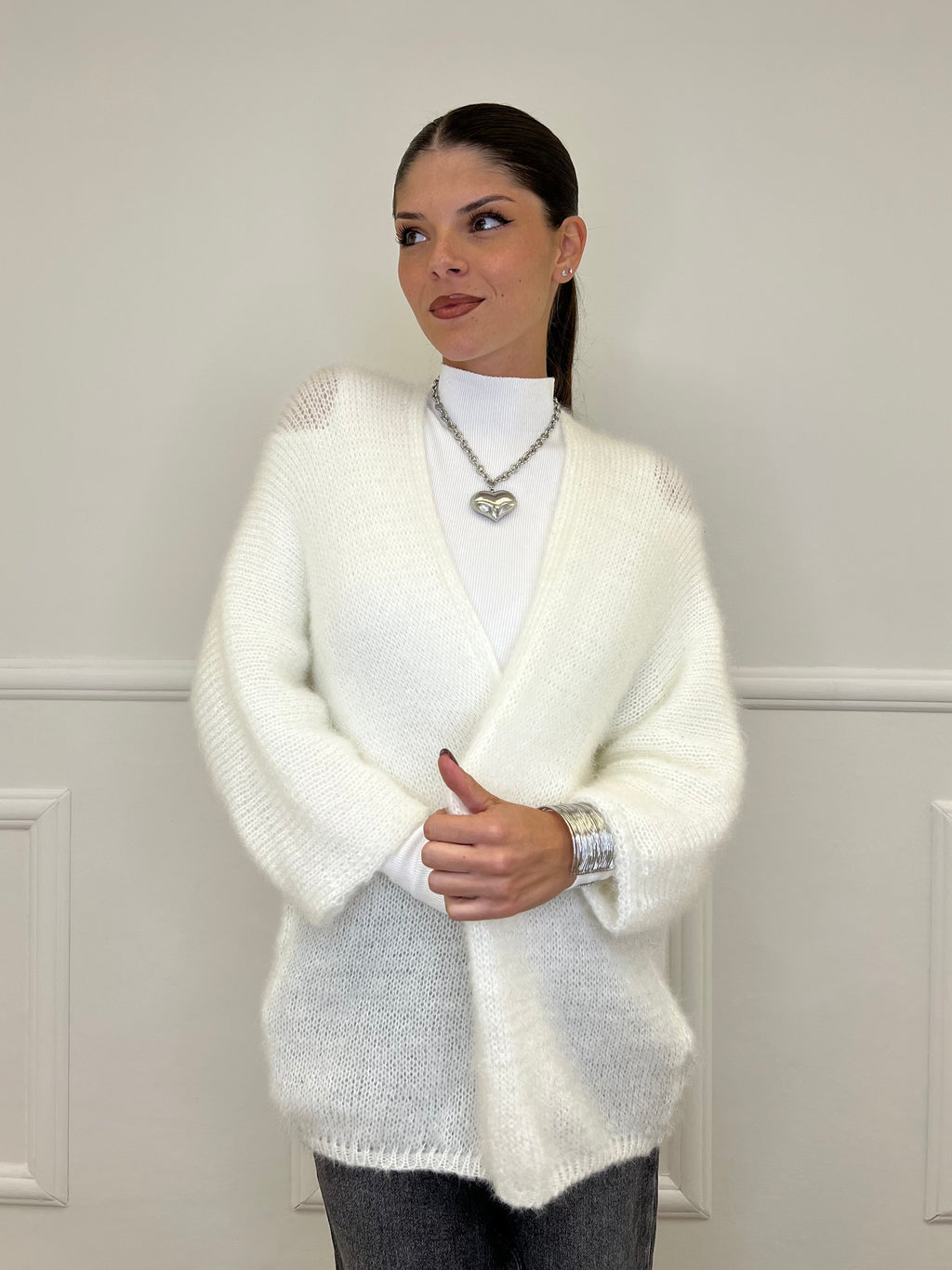 Cardigan Effetto Mohair 633 Bianco