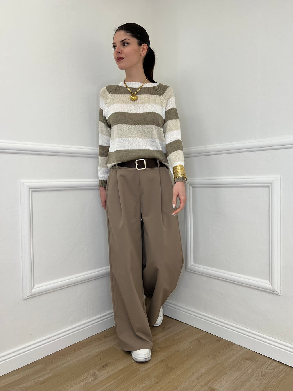 Maglia a Righe 25054 Taupe