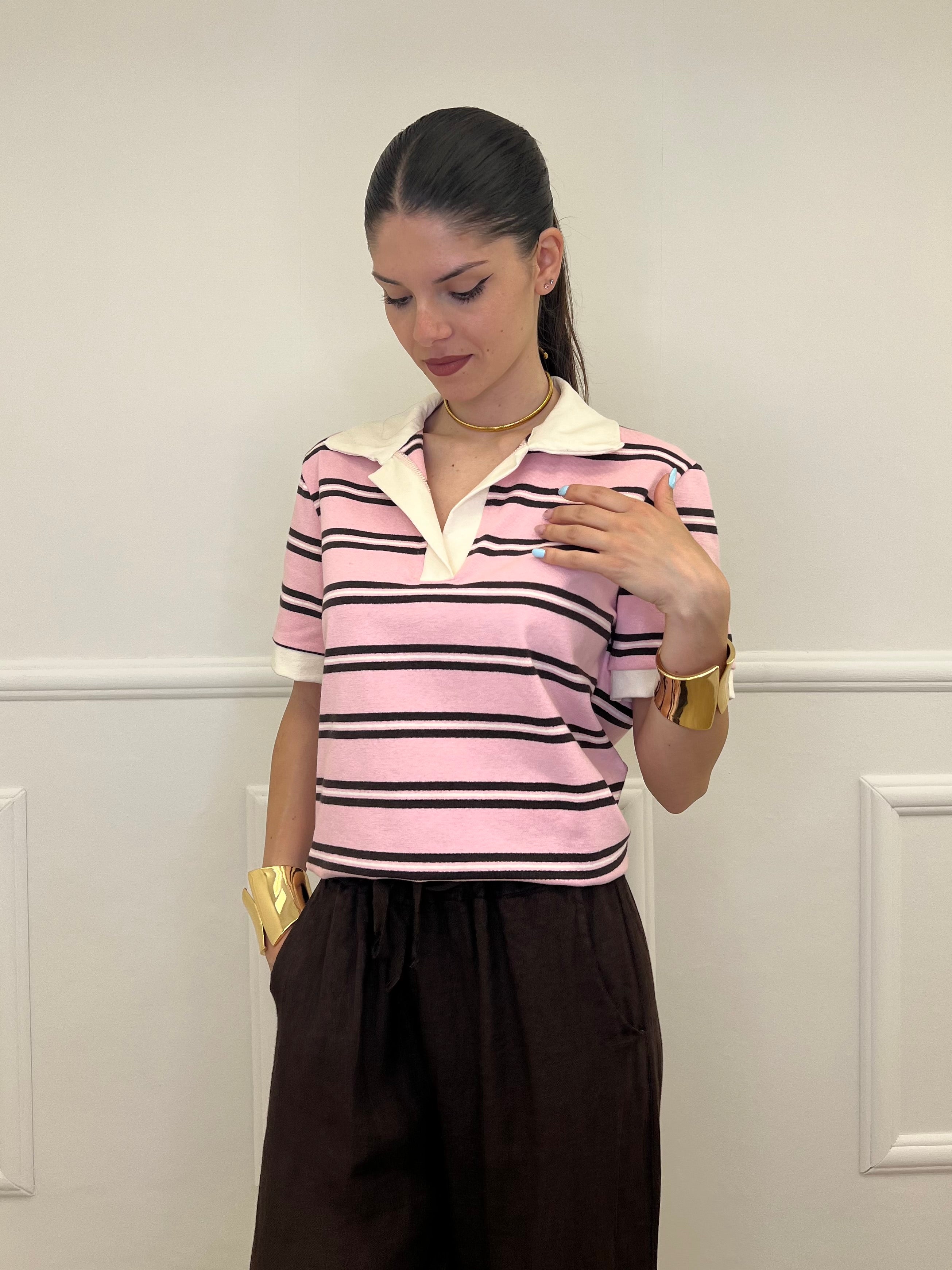 Polo a Righe BM95 Rosa