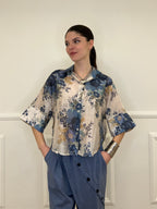 Camicia Tencel Crop Fiori 4099 Blu