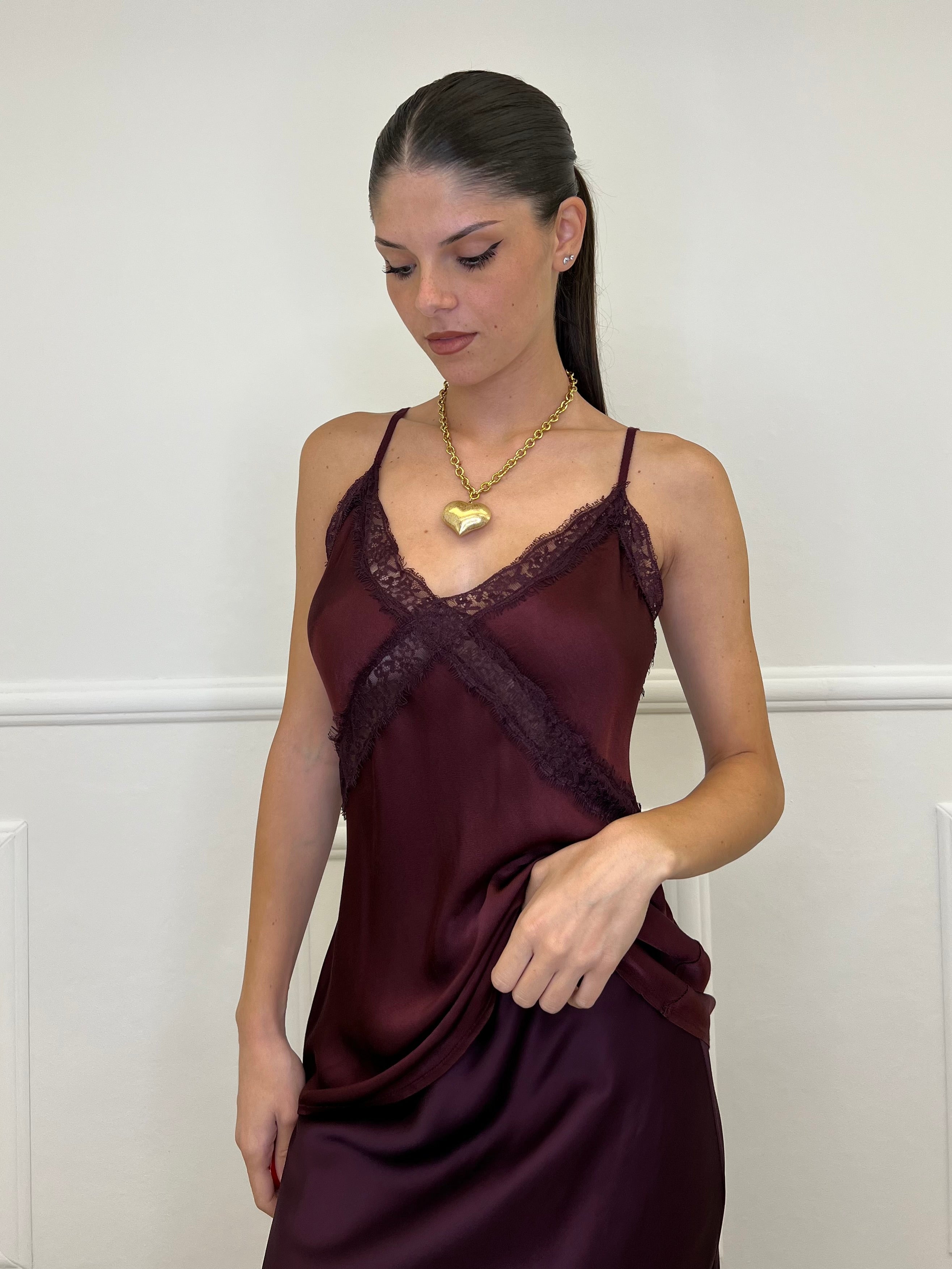Top Raso con Pizzo 80228 Burgundy