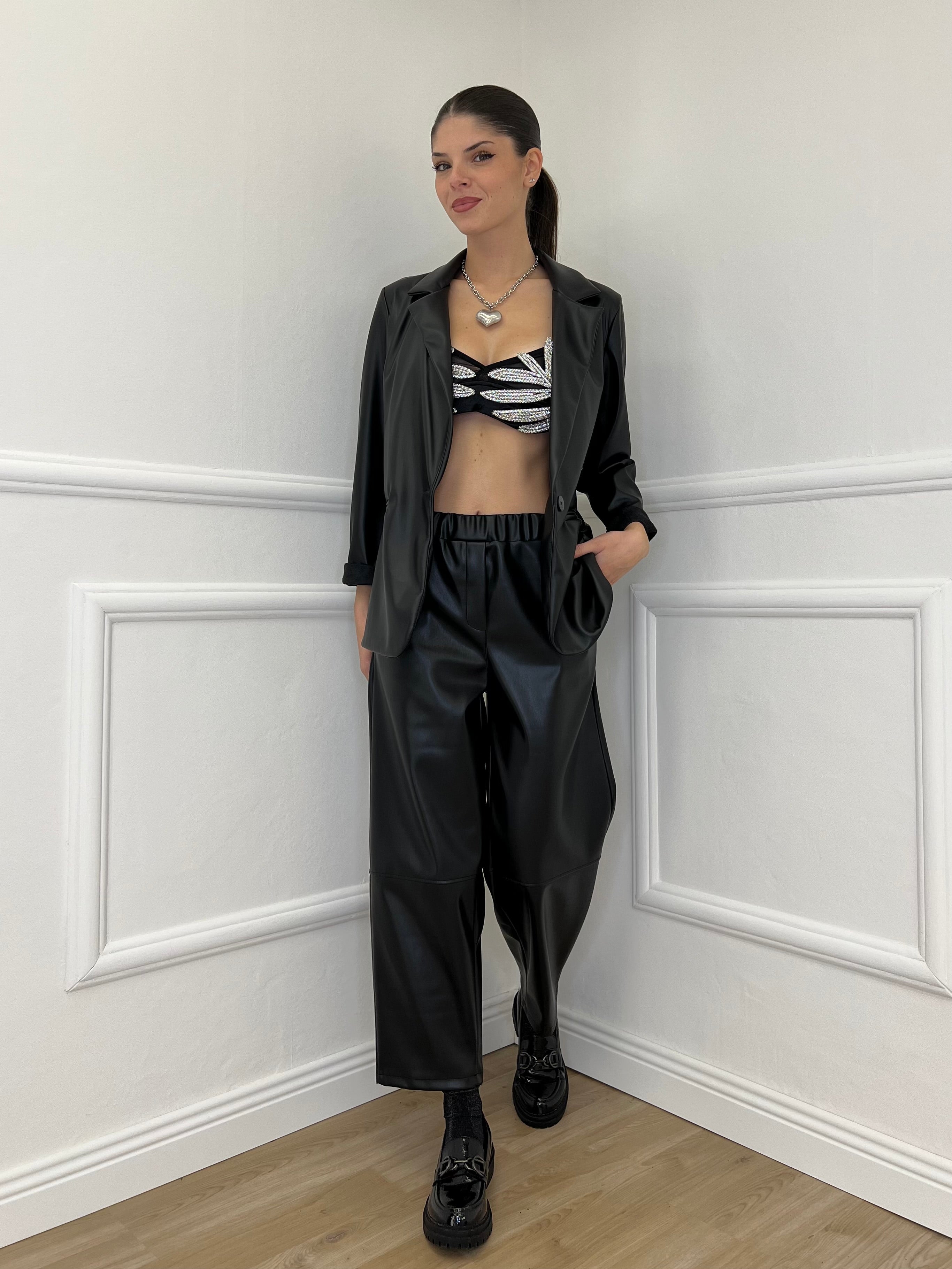 Pantalone Baggy Ecopelle 25348 Nero