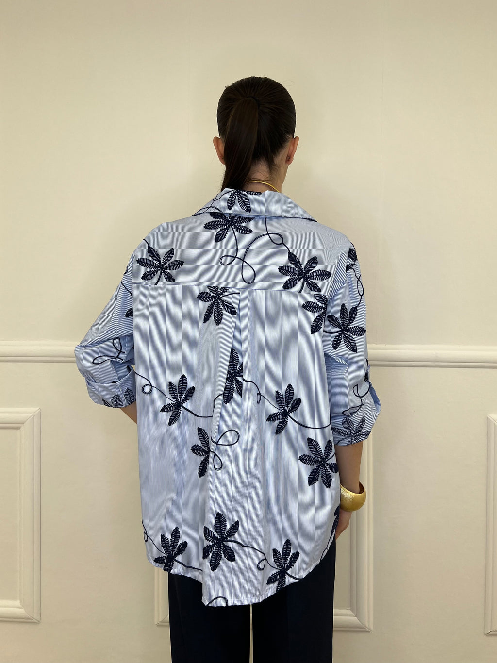 Camicia Over a Righe Con Ricami 26072 Blu