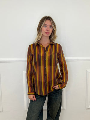 Camicia in Tencel a Righe 3957 Marrone