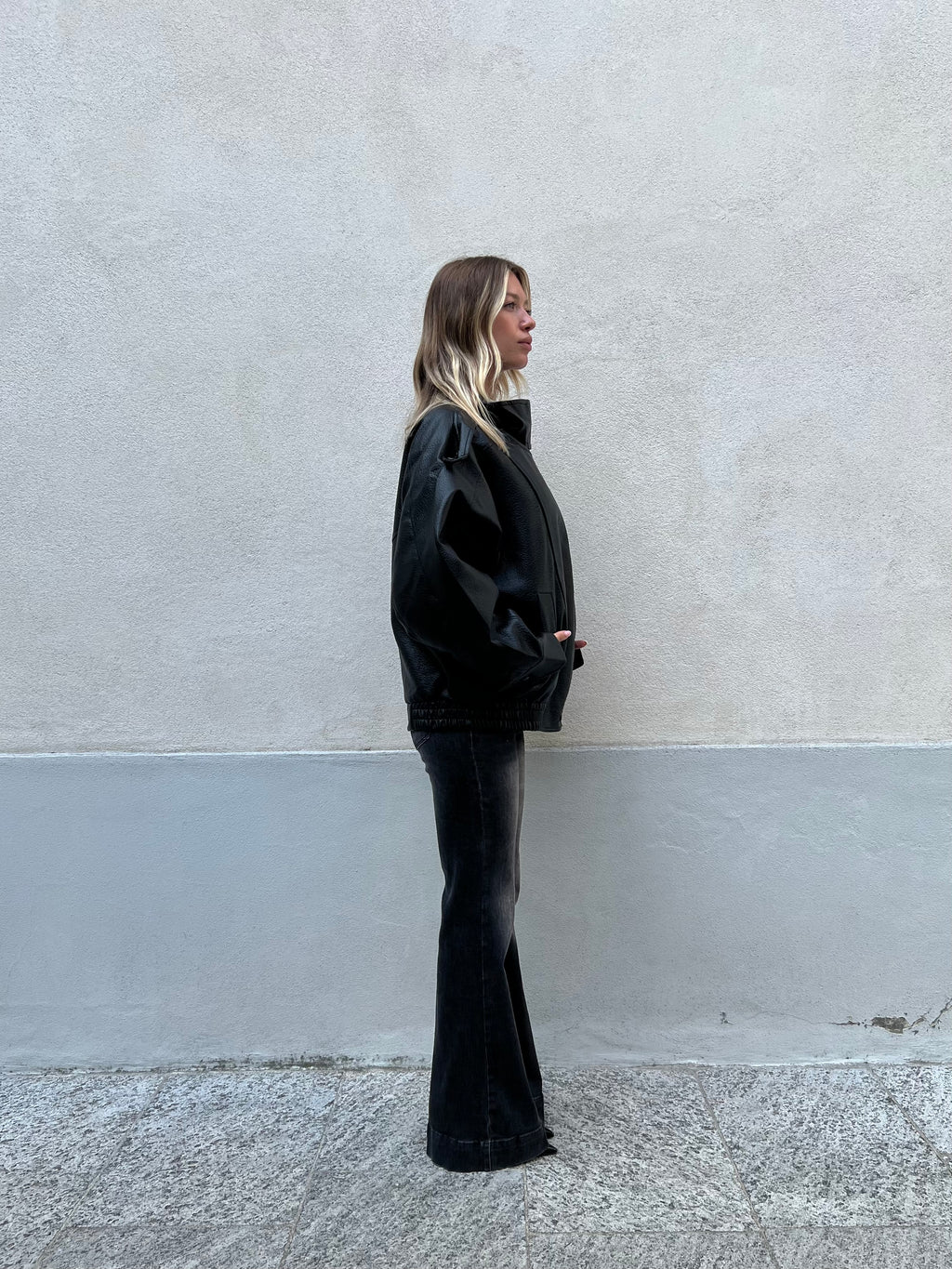 Bomber Ecopelle Martellata F01 Nero