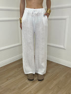 Pantalone Lino Coulisse 23216 Bianco