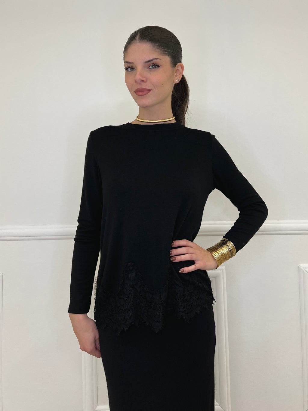 Maglia con Pizzo 60553 Nero