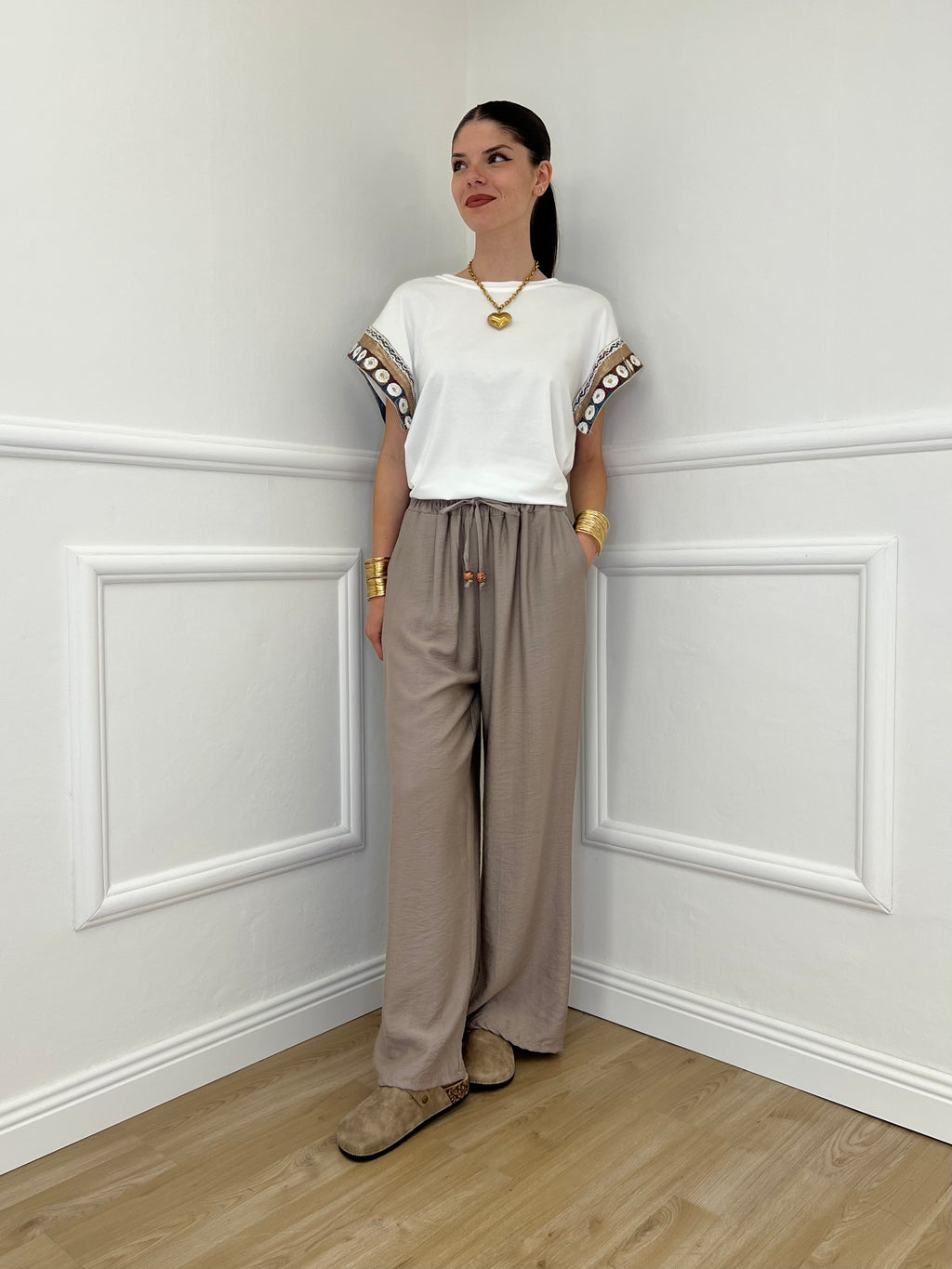 Pantalone Froissé Coulisse 81005 Taupe