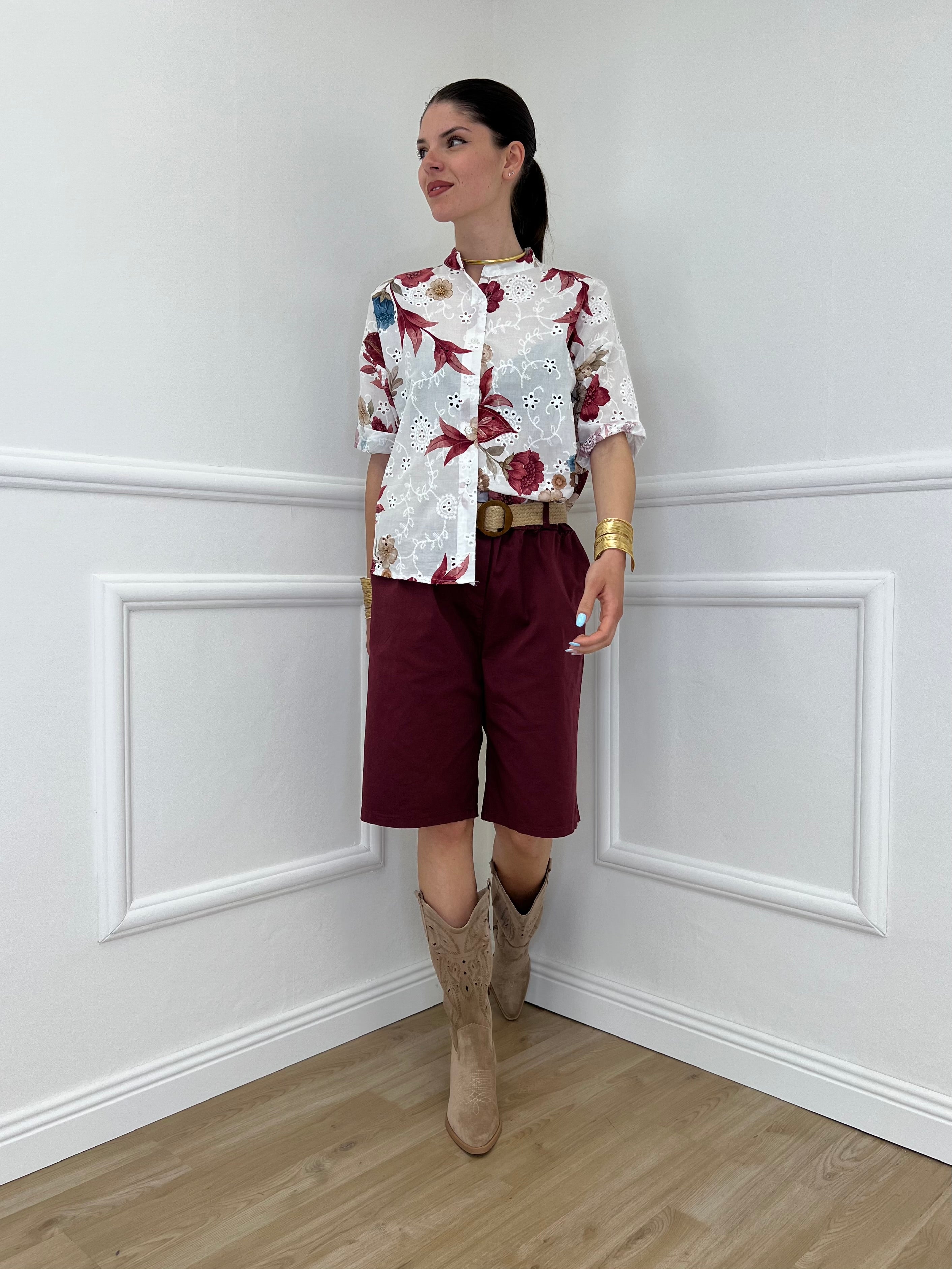 Camicia Fiori Inserti Sangallo 2340 Burgundy
