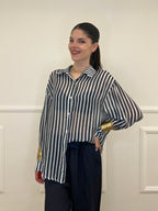 Camicia Tencel a Righe 411-672 Blu