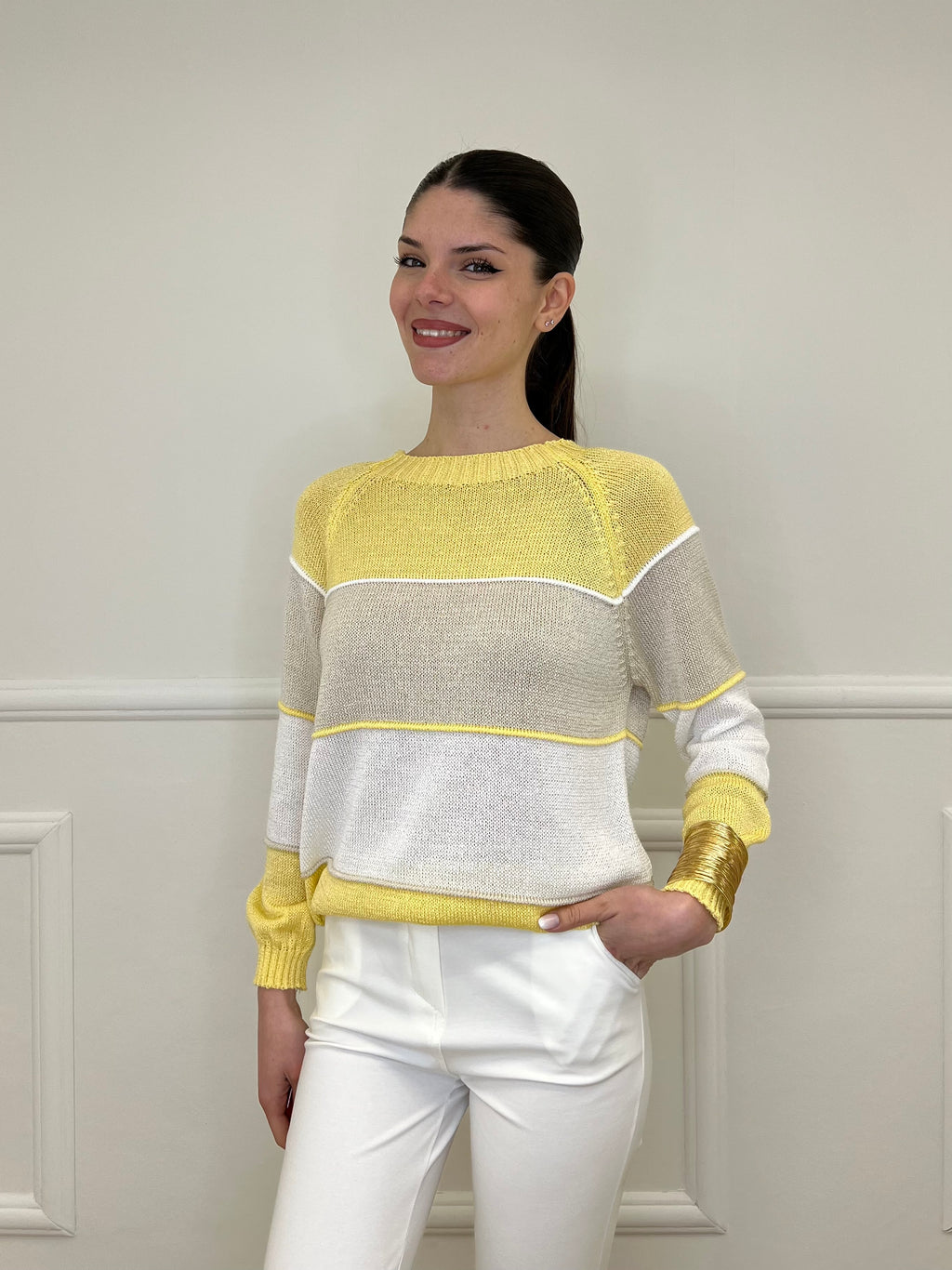 Maglia a Righe Profili 25031 Giallo