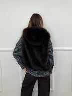 Pelliccia Smanicata Zip e Cappuccio 26003 Marrone