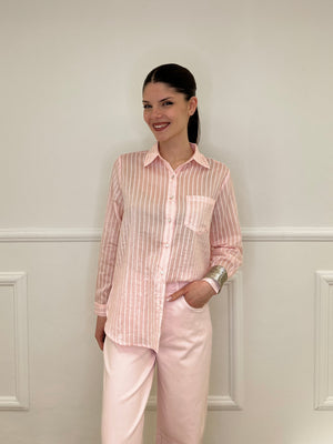 Camicia Tencel Spalmata a Righe 25802 Rosa