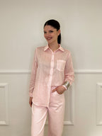 Camicia Tencel Spalmata a Righe 25802 Rosa