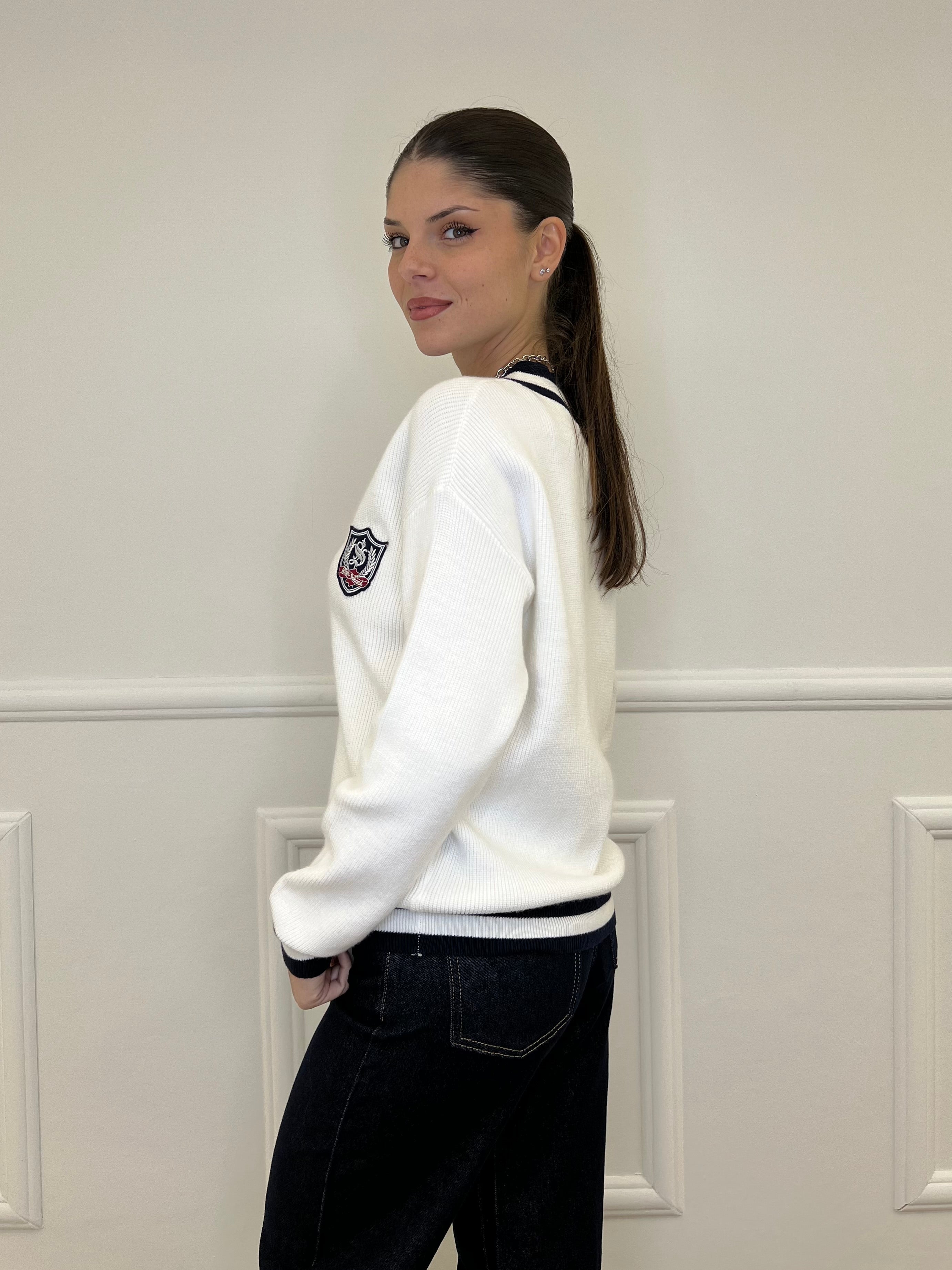 Maglia a V College 9574 Bianco