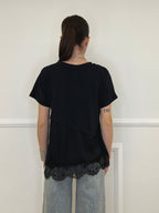 Maglietta Combinata Con Pizzo 20611 Nero