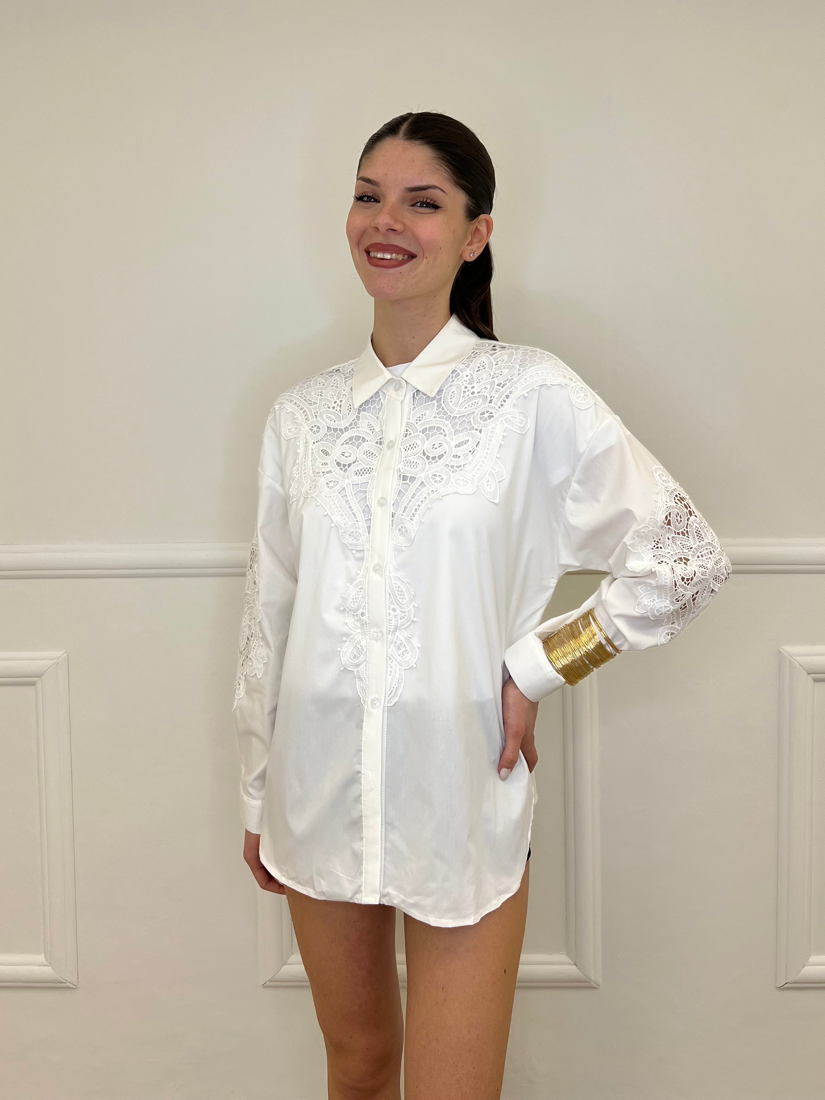 Camicia Inserti Sangallo 2264 Bianco