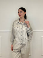 Giacca Denim con Frange e Ricami 9597 Beige