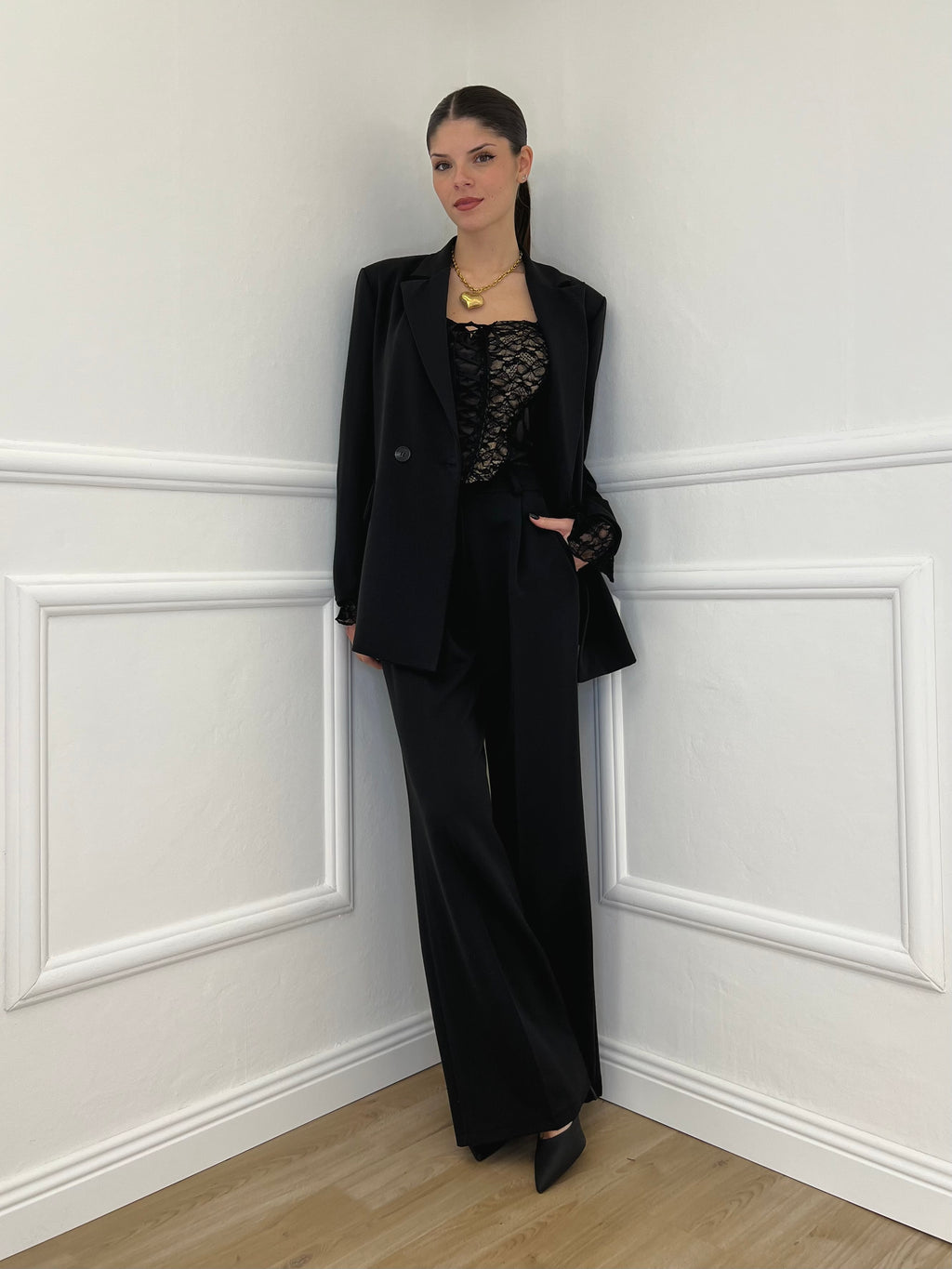 Top Bustier in Pizzo 7358 Nero