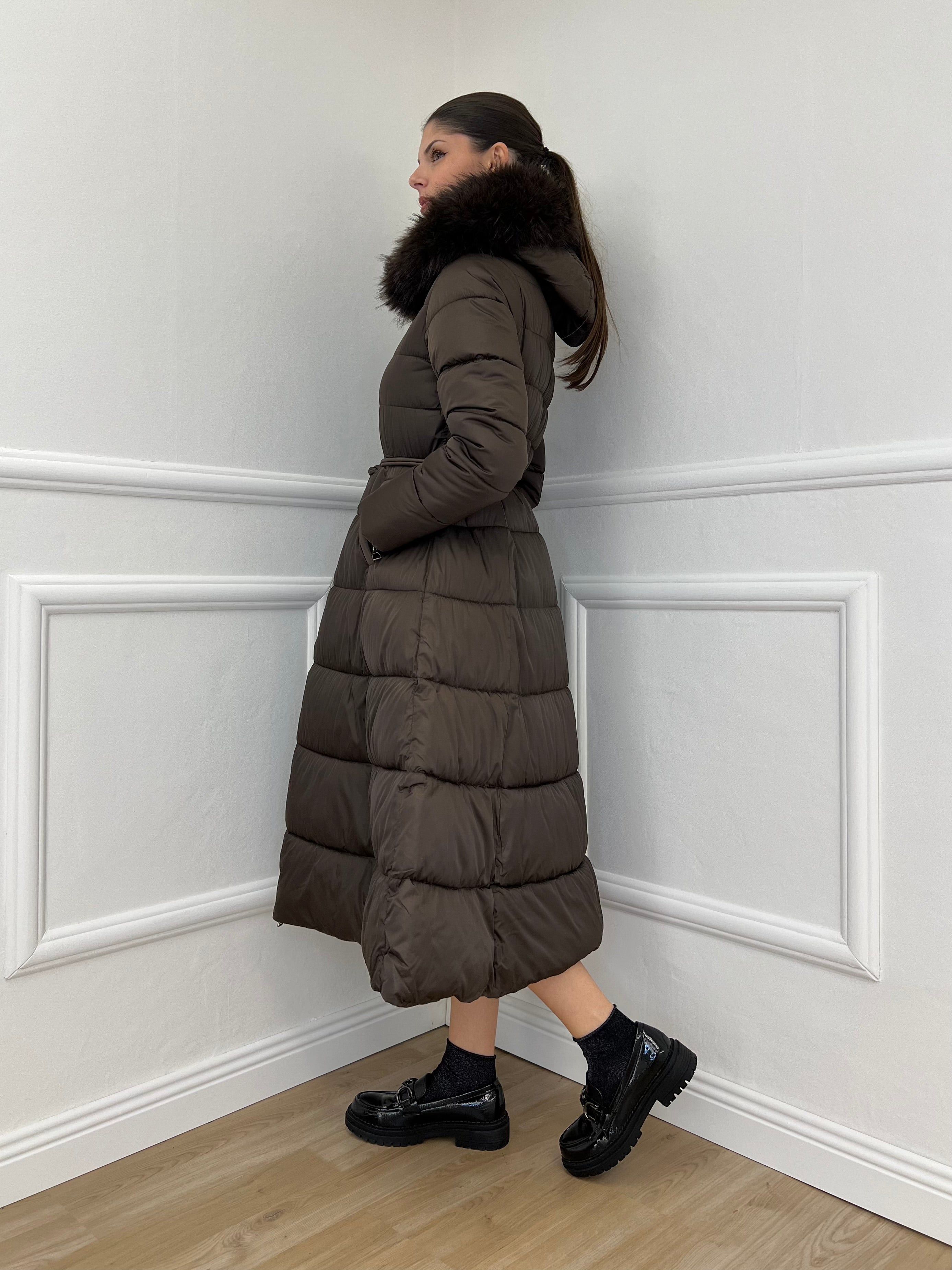 Piumino Lungo Pelliccia 0631 Moro