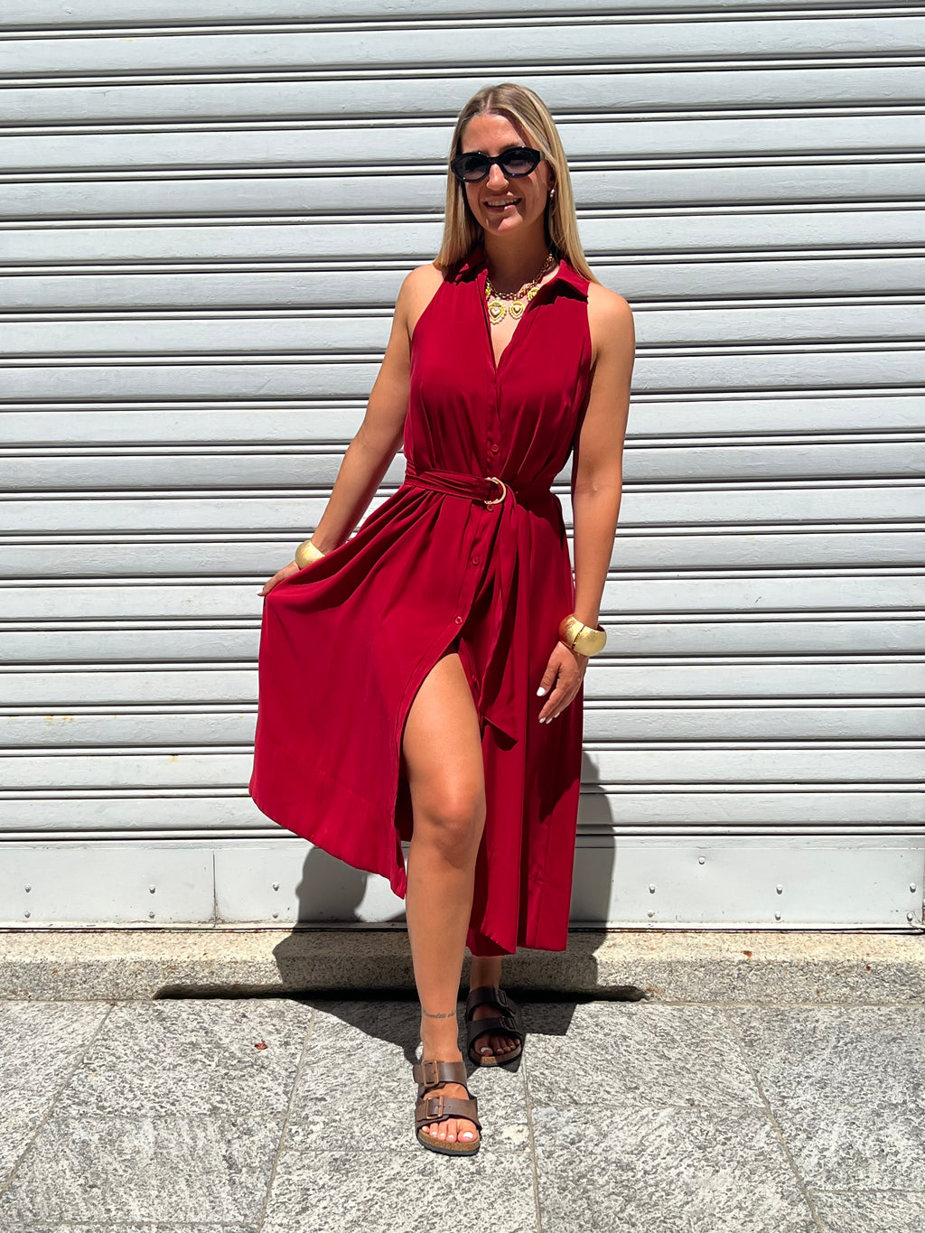 Abito Chemisier In Cupro 36826 Rosso