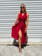 Abito Chemisier In Cupro 36826 Rosso