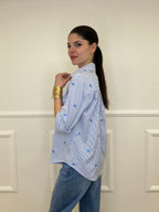 Camicia a Righe Cuori Ricamati 121255 Azzurro