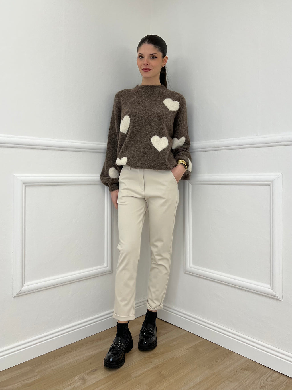 Maglia Shetland Cuori 2405 Moro