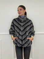 Chevron Fur Coat C037 Grey
