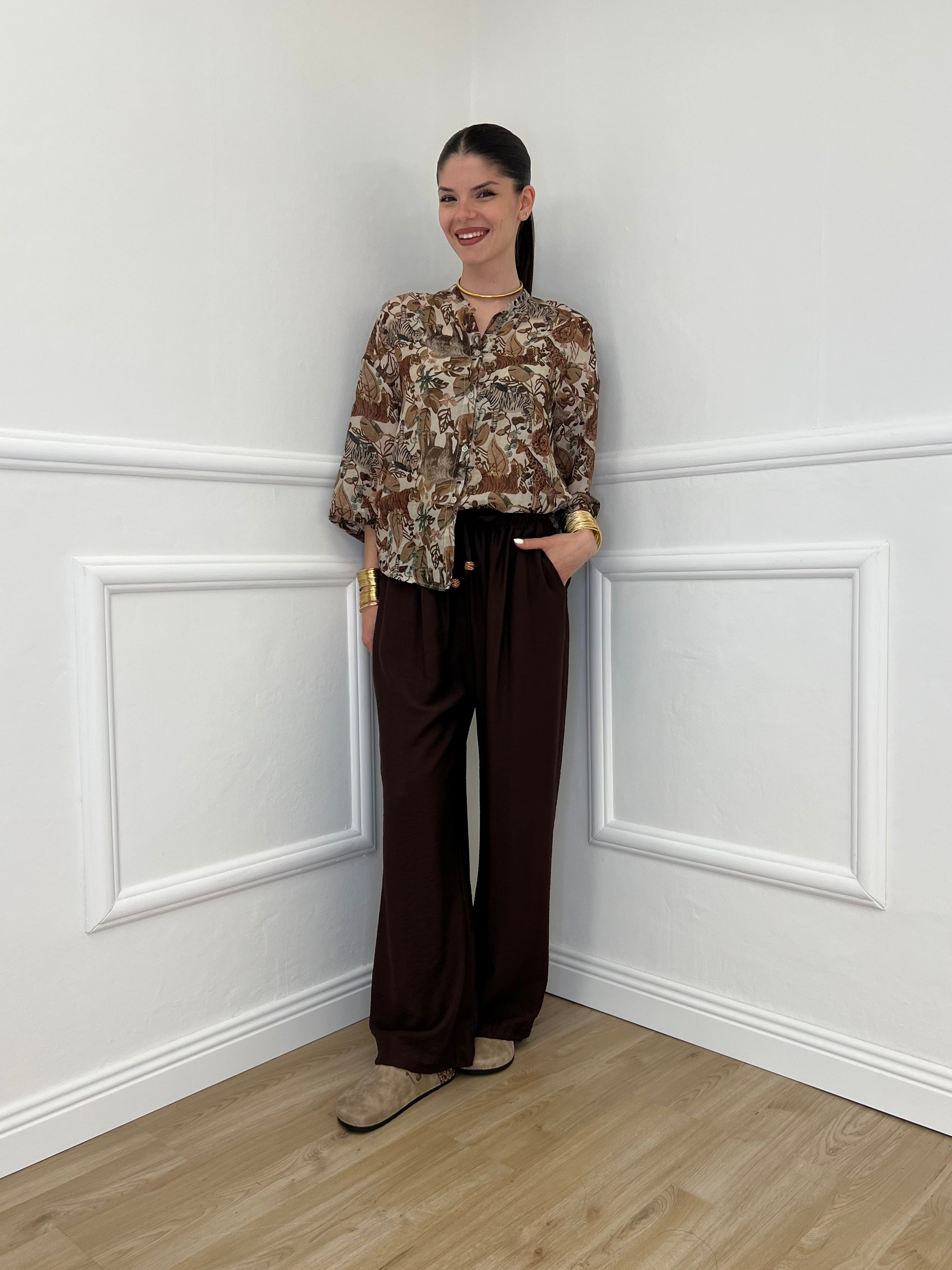 Pantalone Froissé Coulisse 81005 Marrone