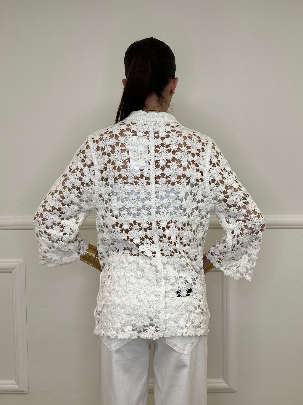 Cardigan Crochet 28116 Bianco
