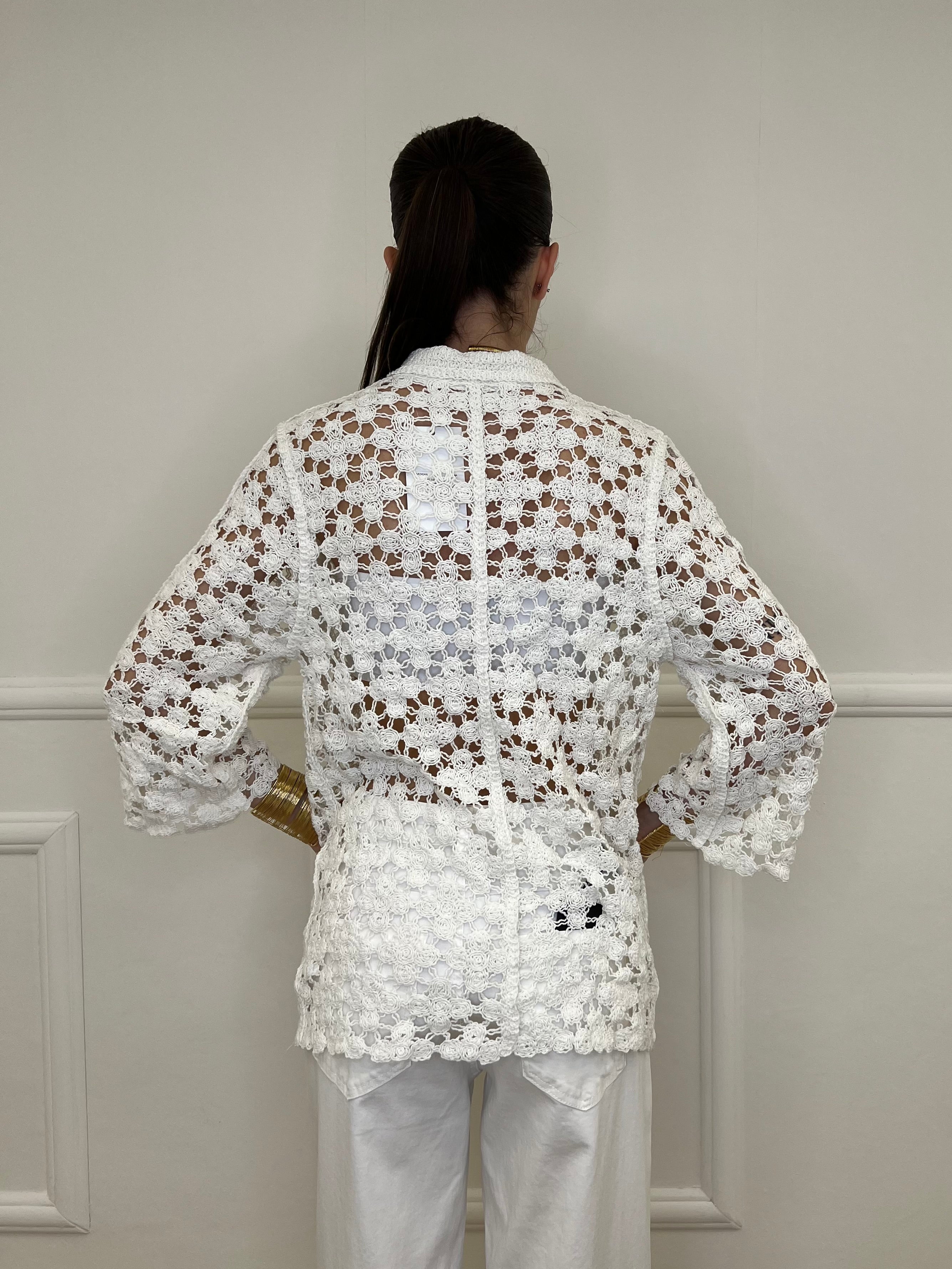 Cardigan Crochet 28116 Bianco