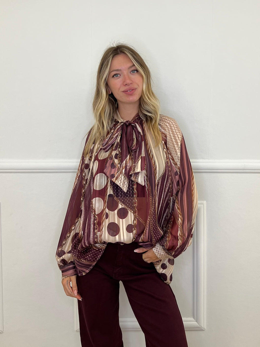 Camicia Chiffon Fantasia Fiocco 2836 Burgundy