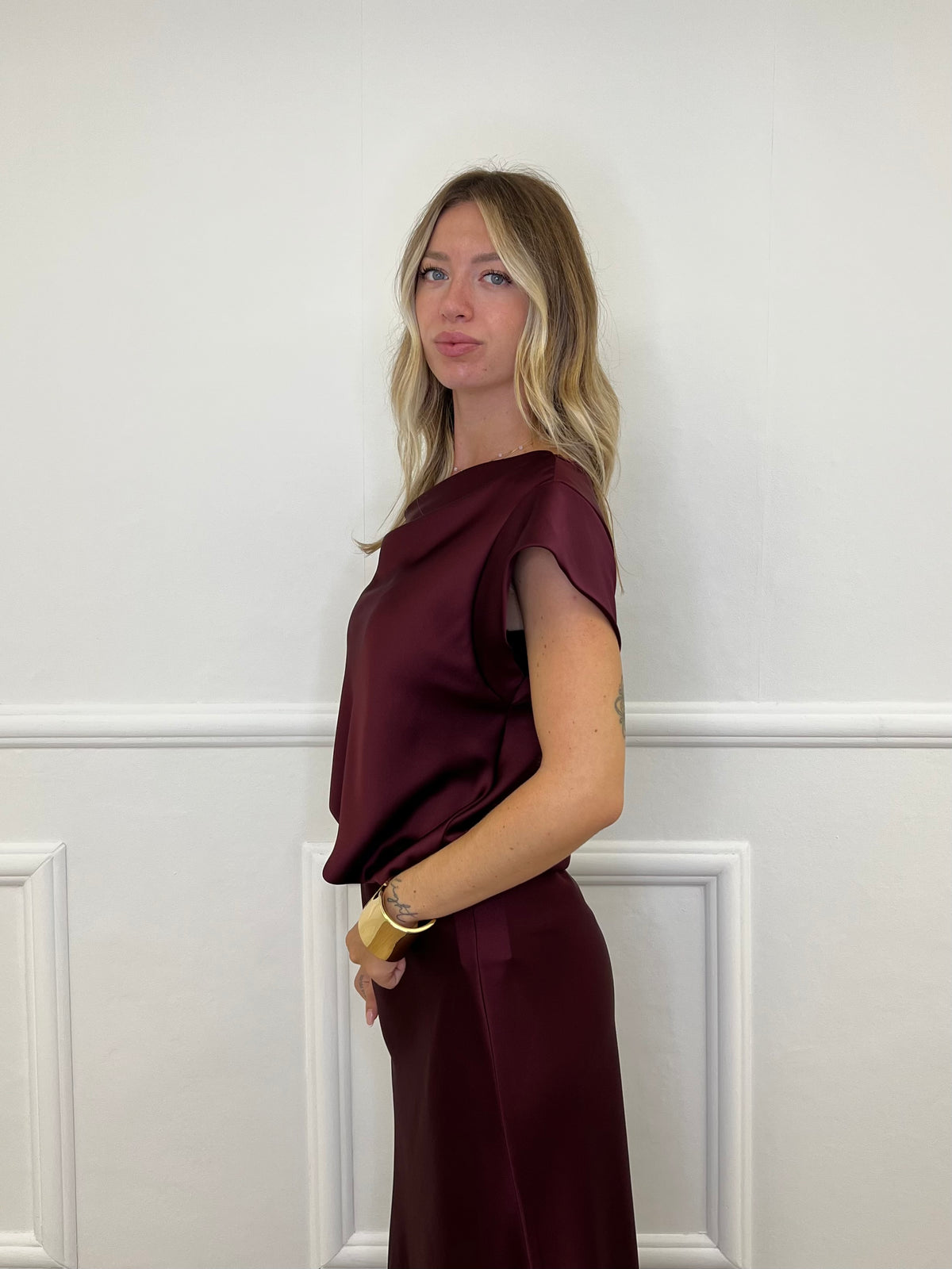 Blusa Satin Scollo Morbido 2548 Burgundy