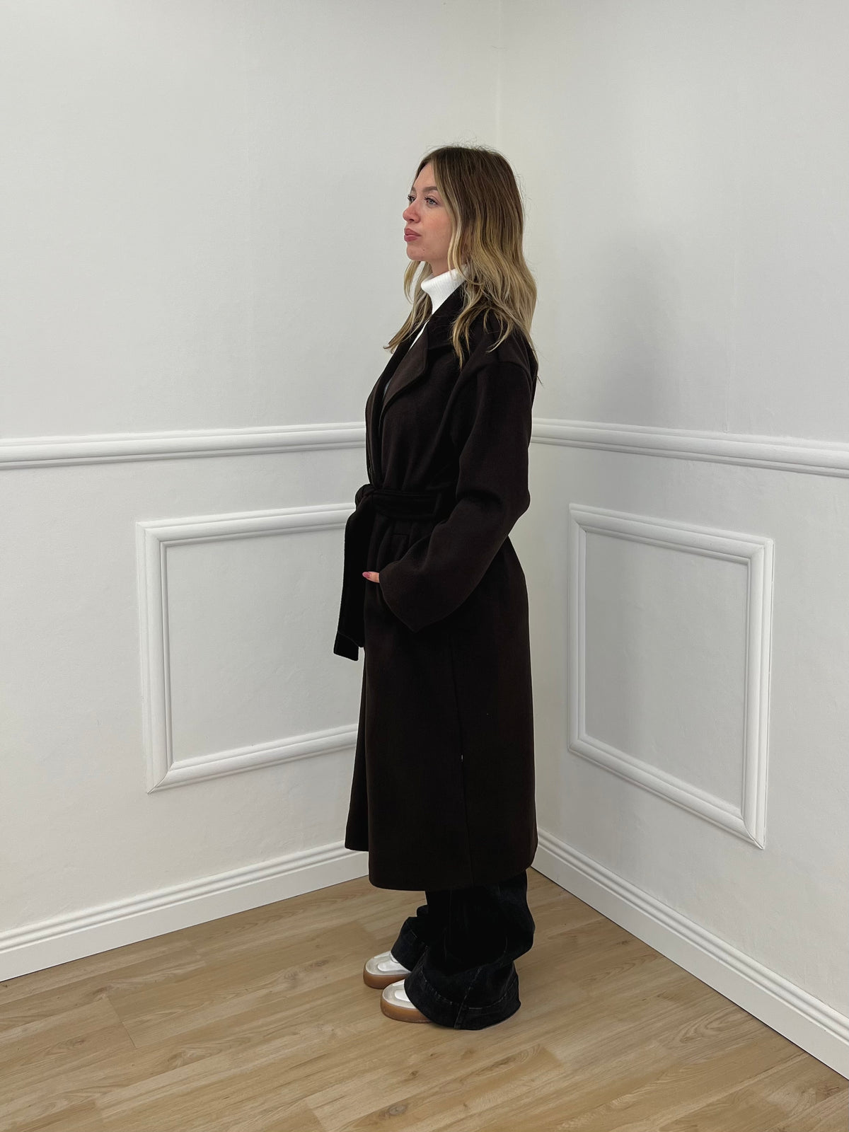 Cappotto Doppiopetto Cintura 29077 Marrone