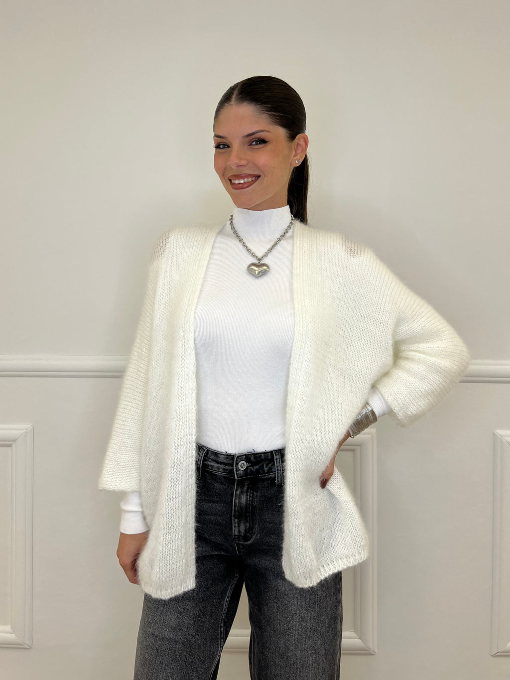 Cardigan Effetto Mohair 633 Bianco
