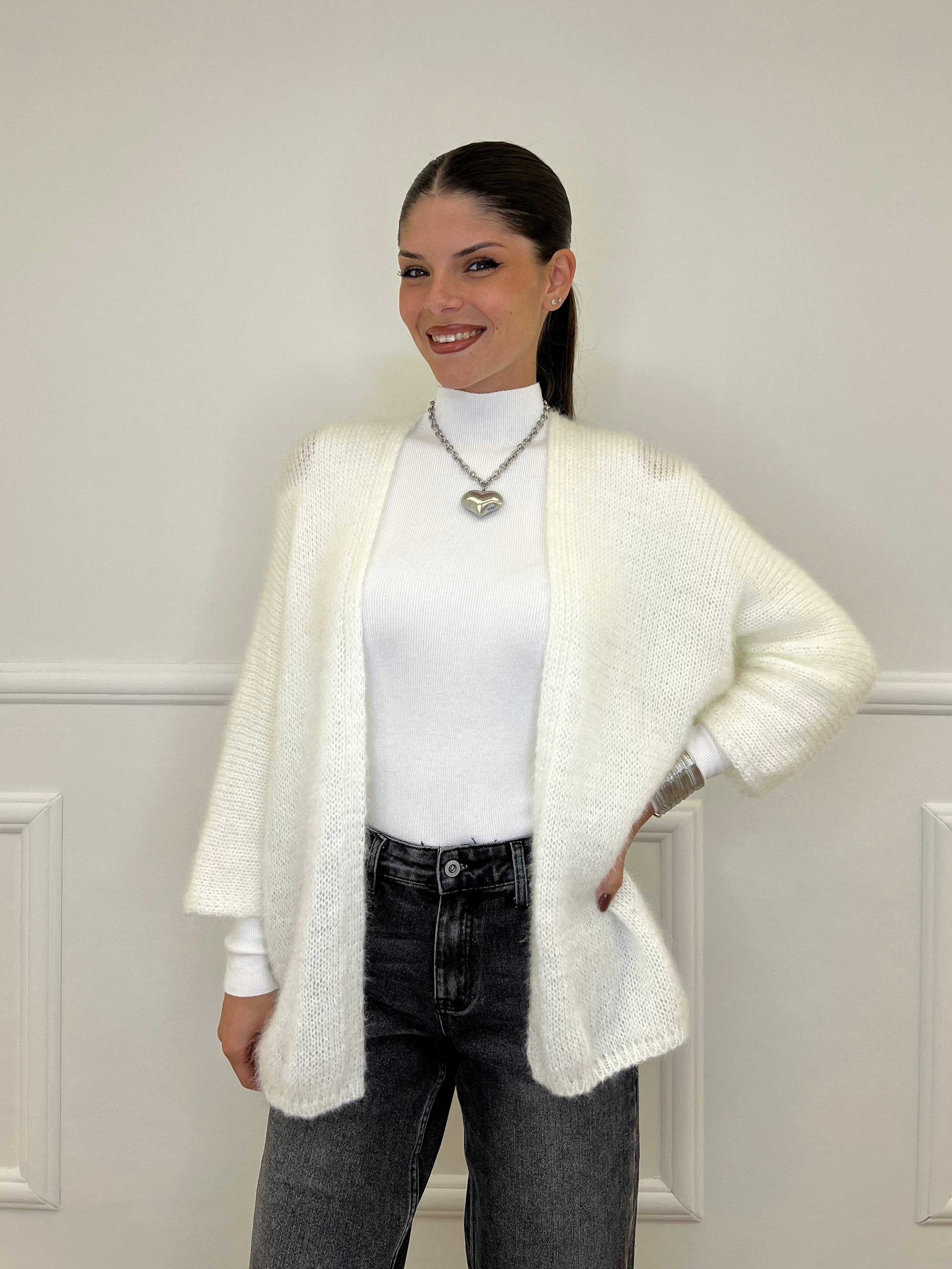 Cardigan Effetto Mohair 633 Bianco
