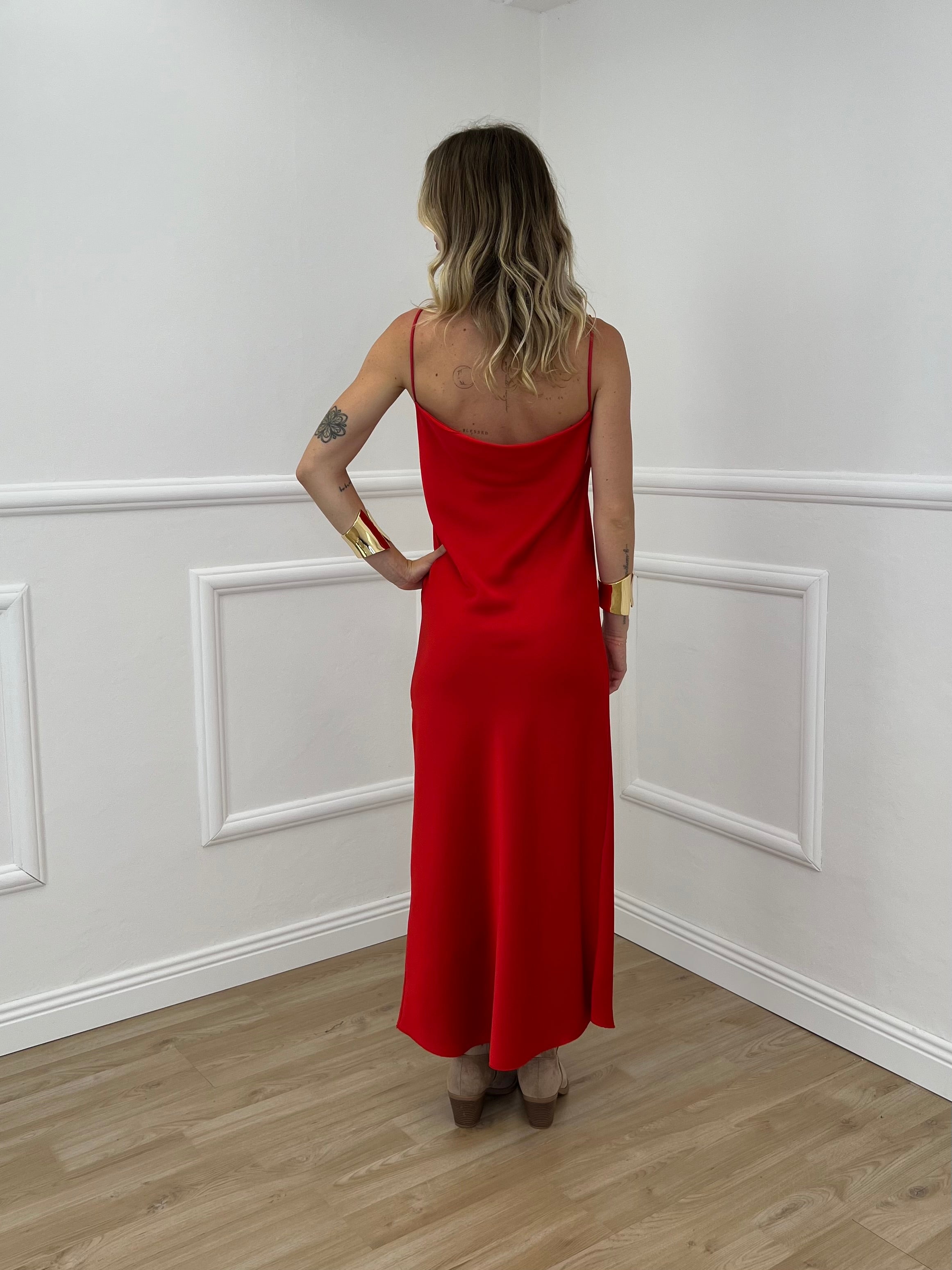 Vestito Satinato Con Scollo Morbido 1502 Rosso