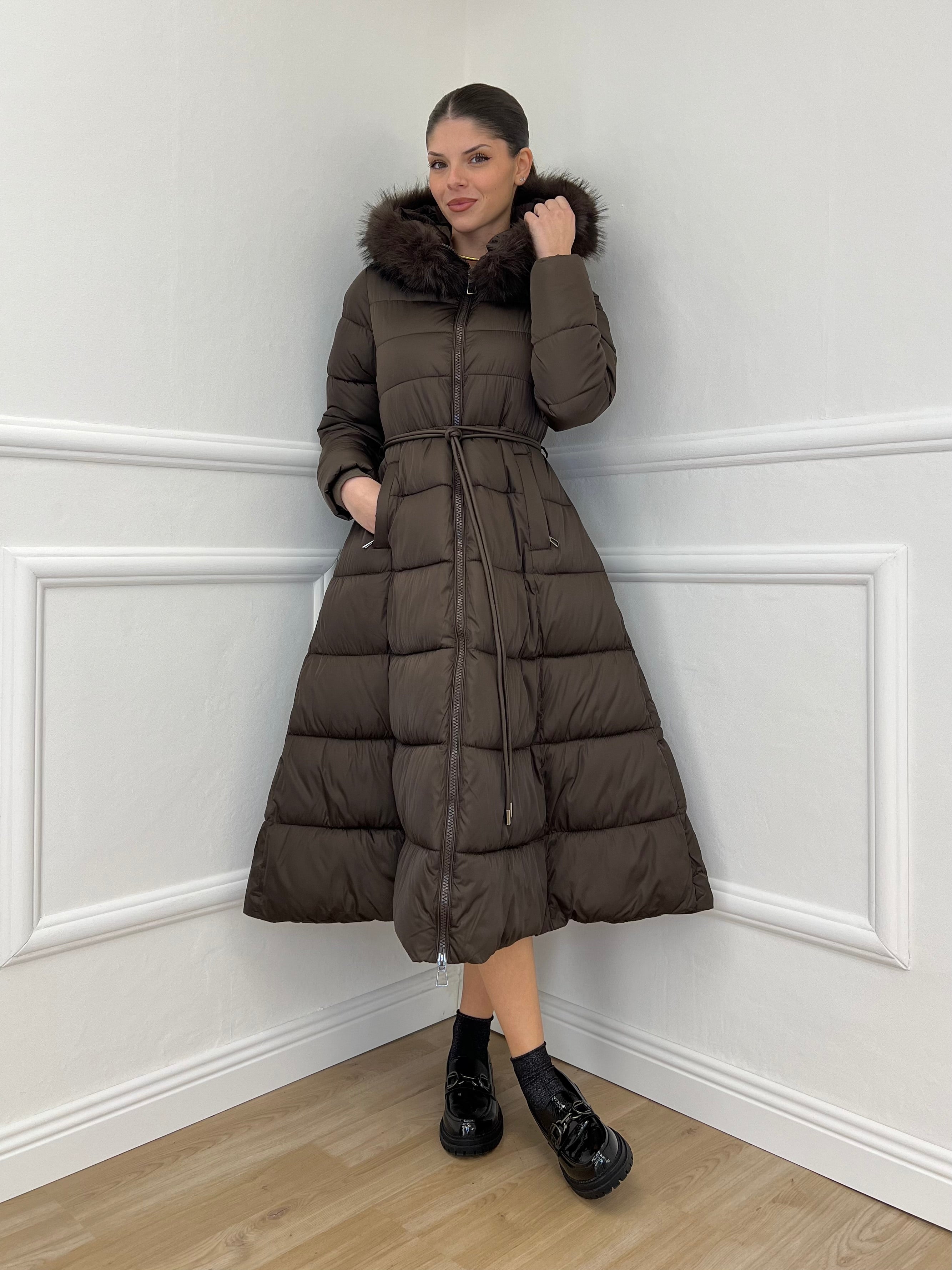 Piumino Lungo Pelliccia 0631 Moro