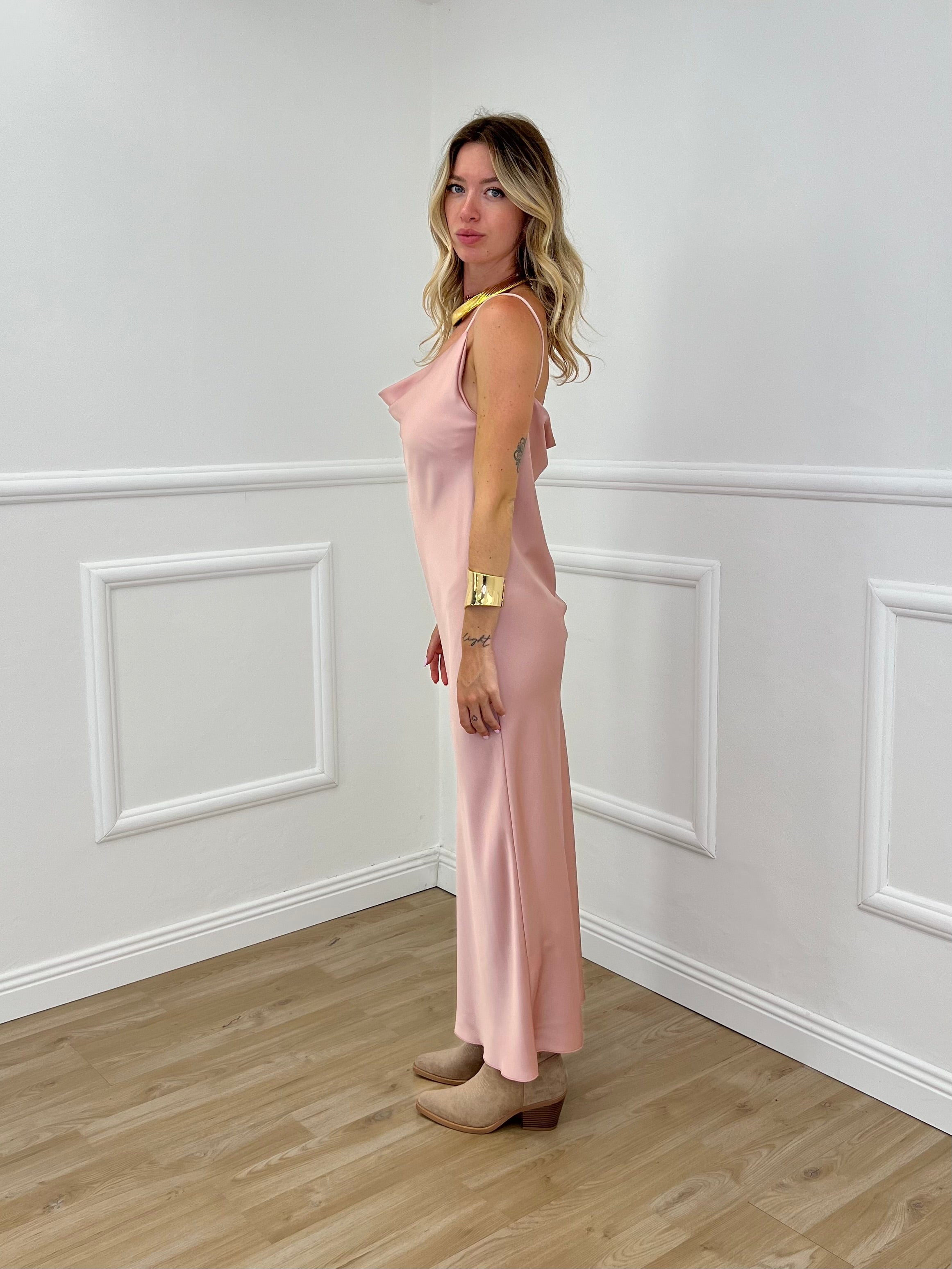 Vestito Satinato Con Scollo Morbido 1502 Rosa