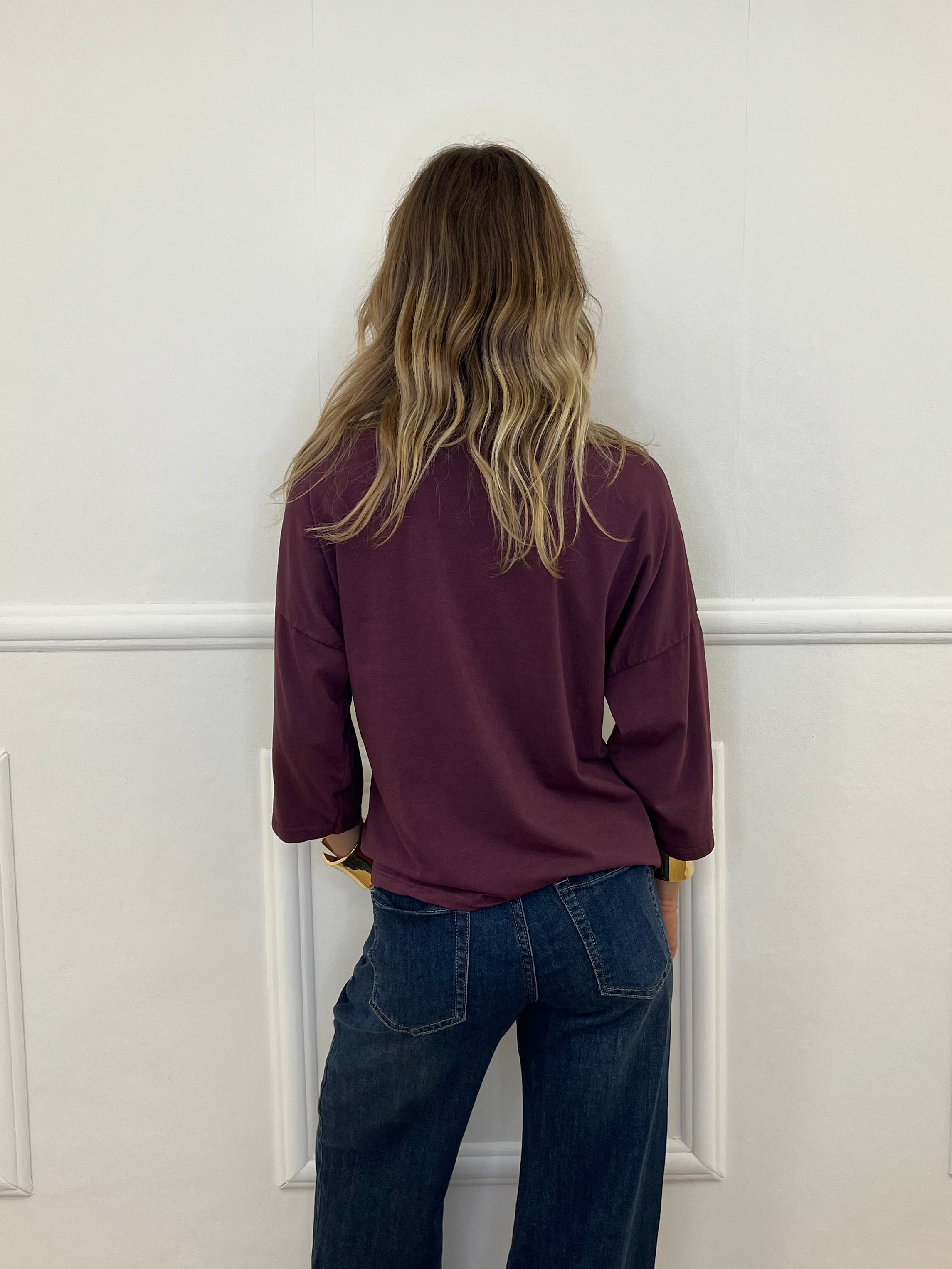 T-shirt Boxy Maniche Lunghe T10512 Burgundy