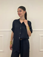 Camicia Maniche 3/4 in Lino 89517 Blu