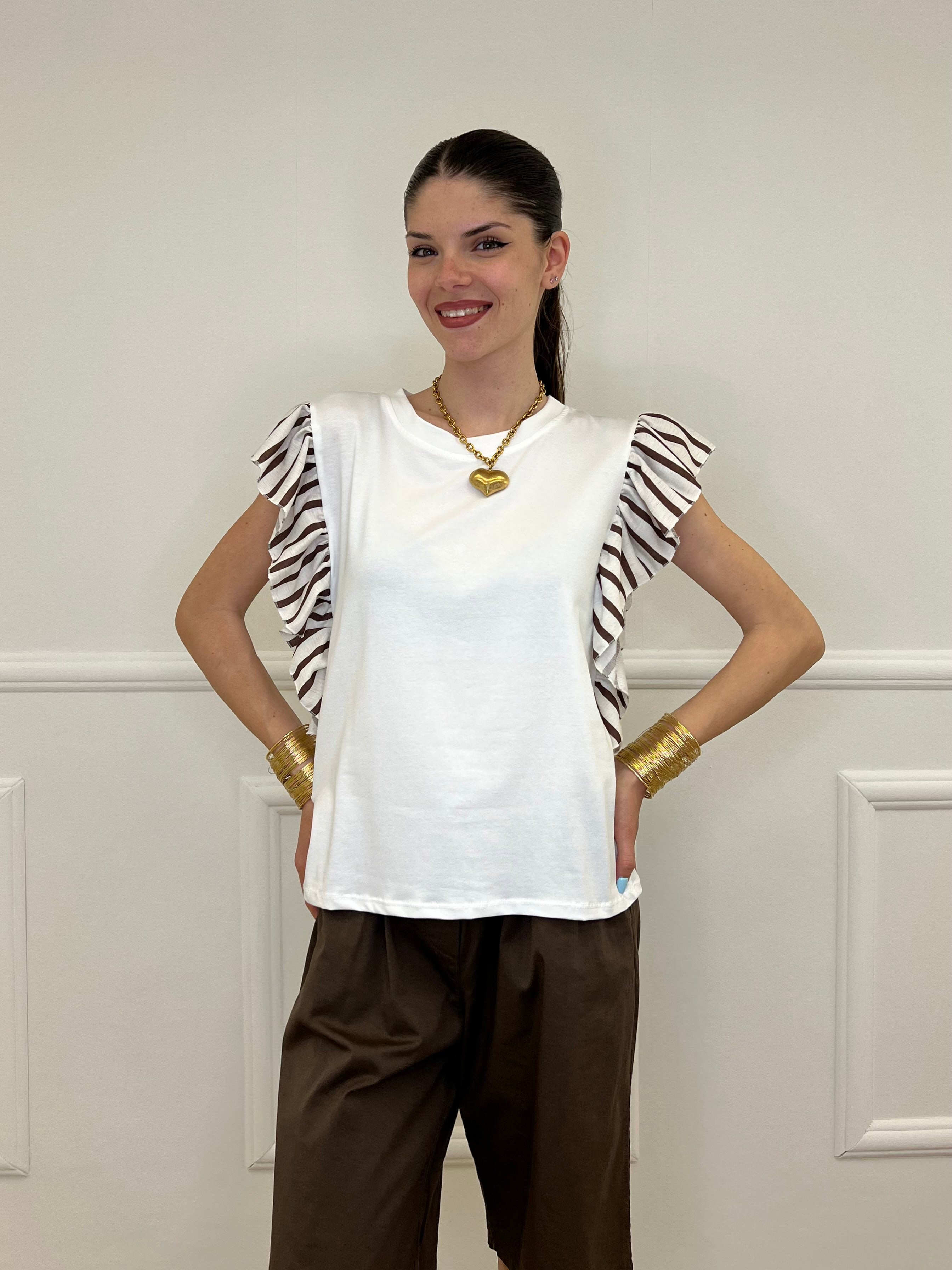 T-shirt Maniche a Righe 1960 Marrone