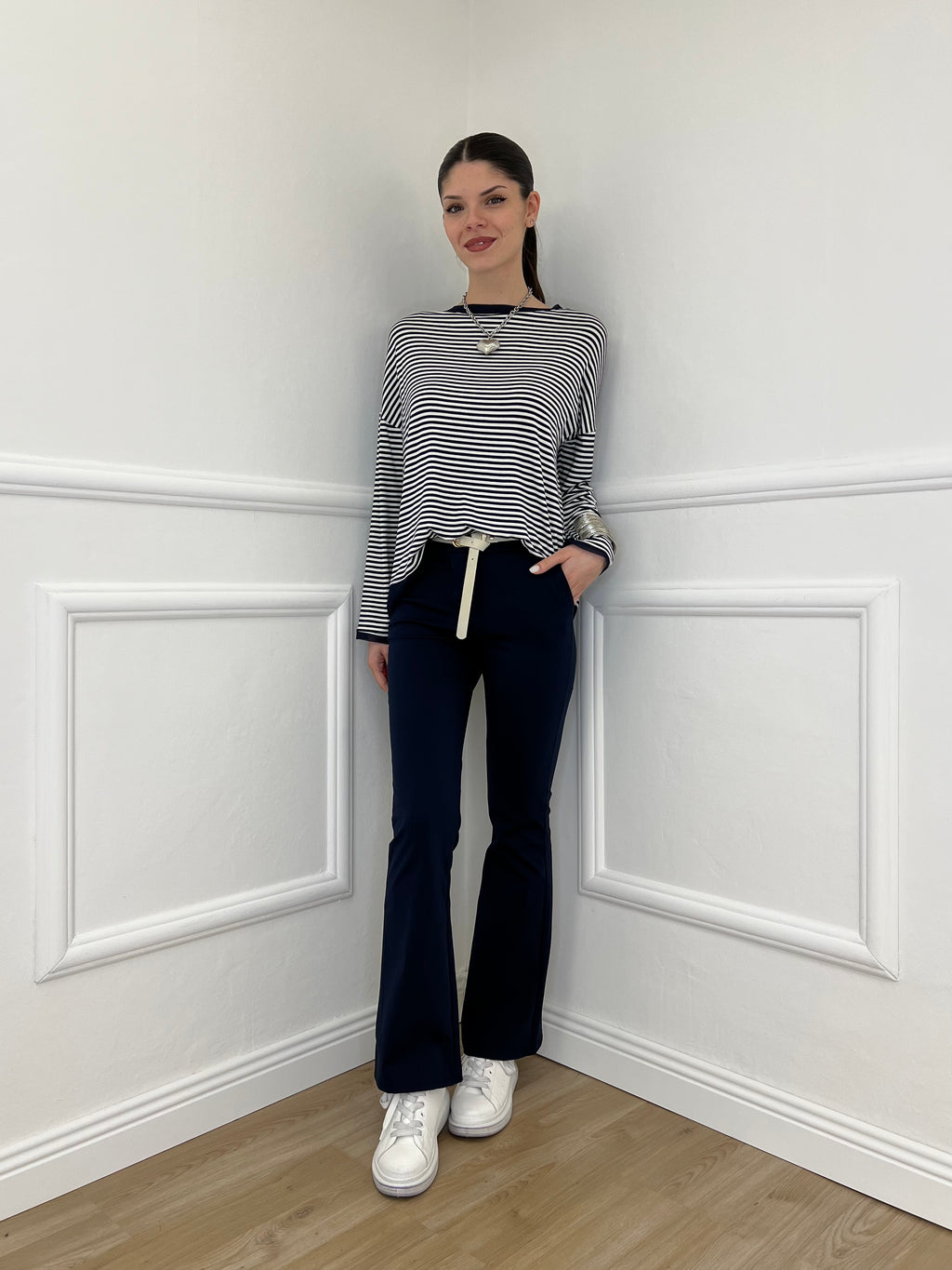 Pantalone Flare Cintura 26513 Blu