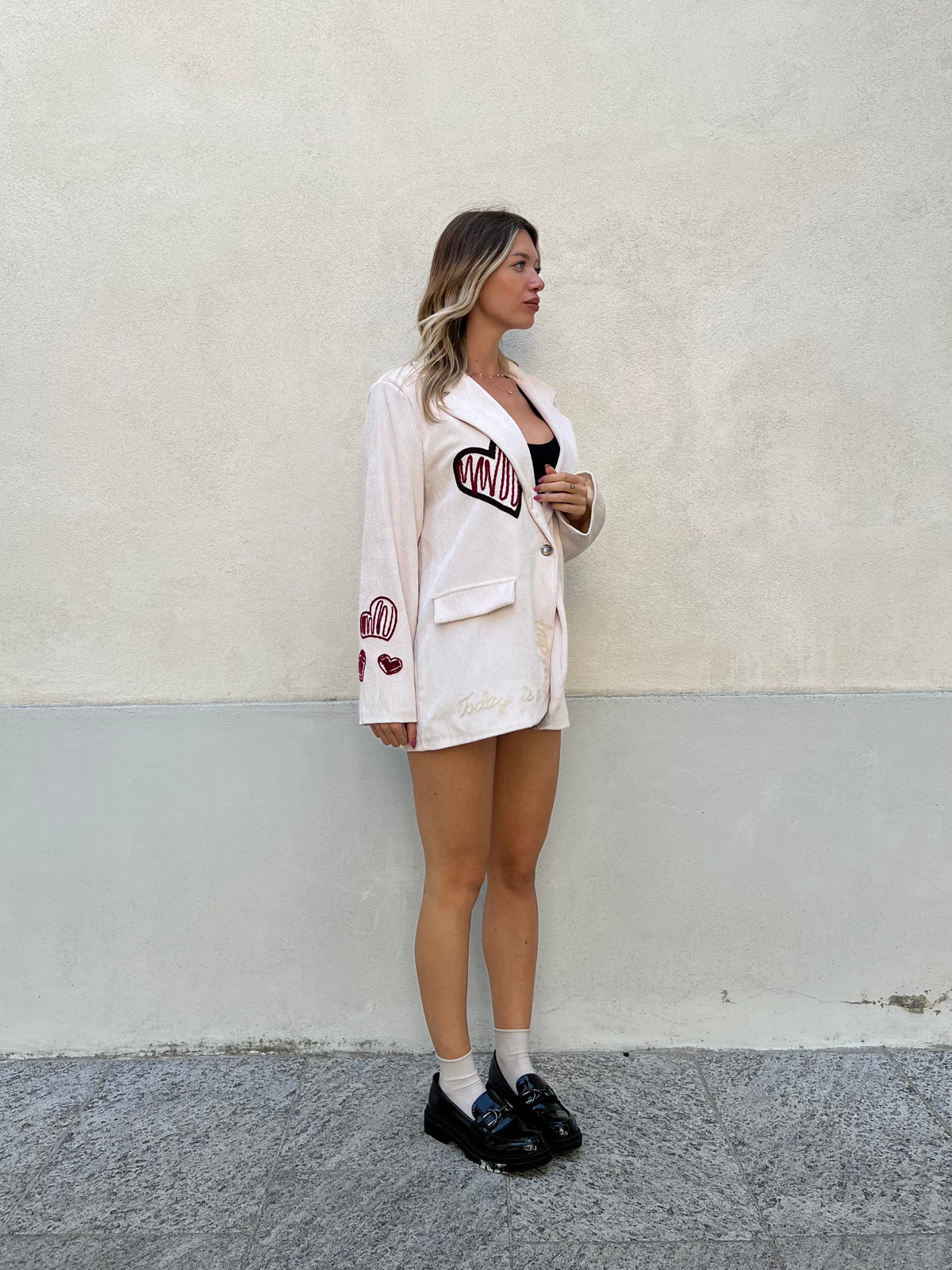 Blazer Corduroy con Ricami A8037 Panna