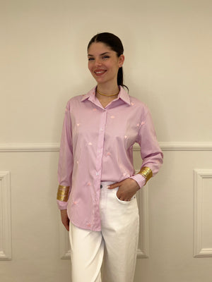 Camicia a Righe Cuori Ricamati 121255 Rosa