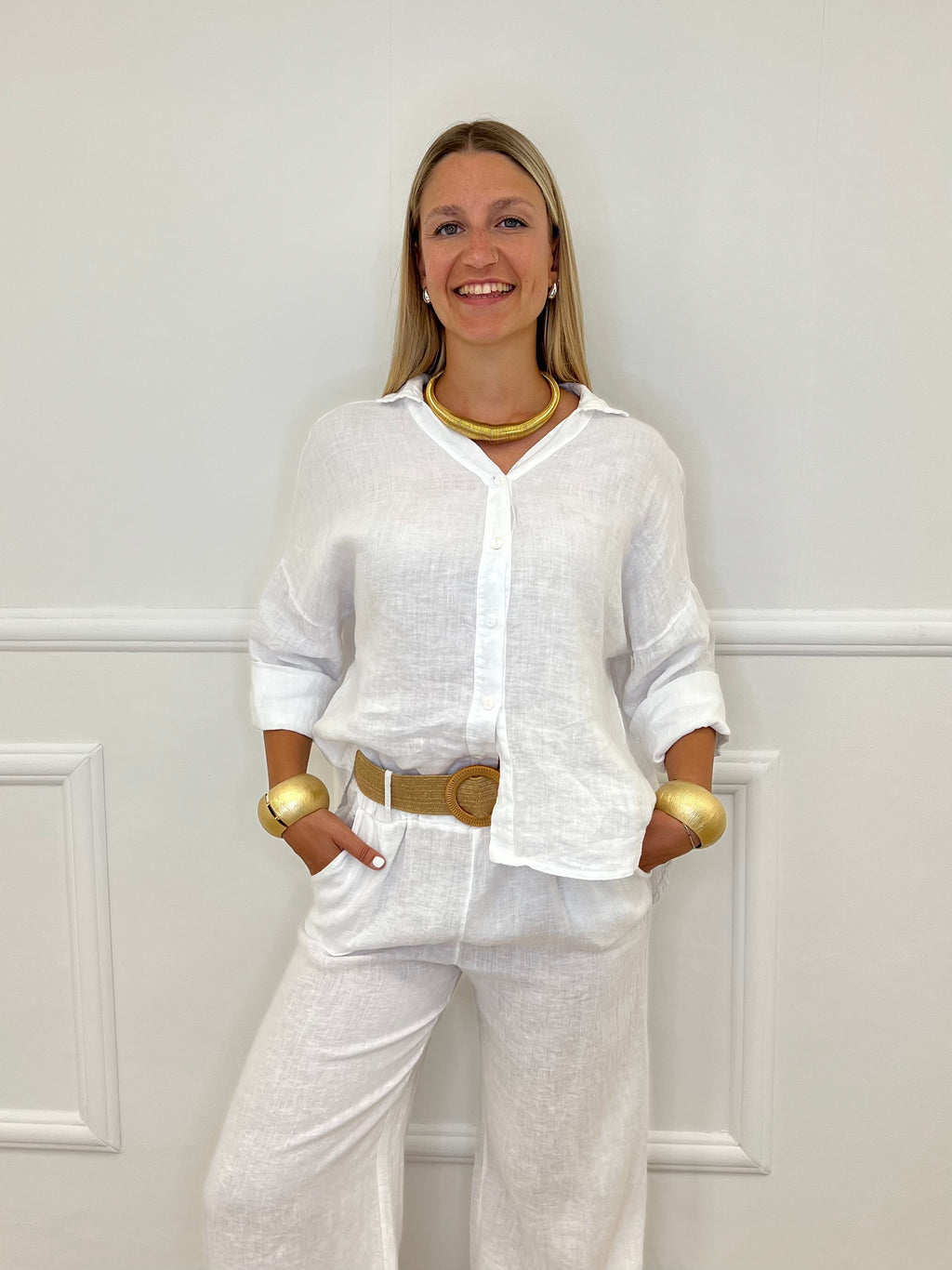 Camicia Scatoletta Lino 89303 Bianco